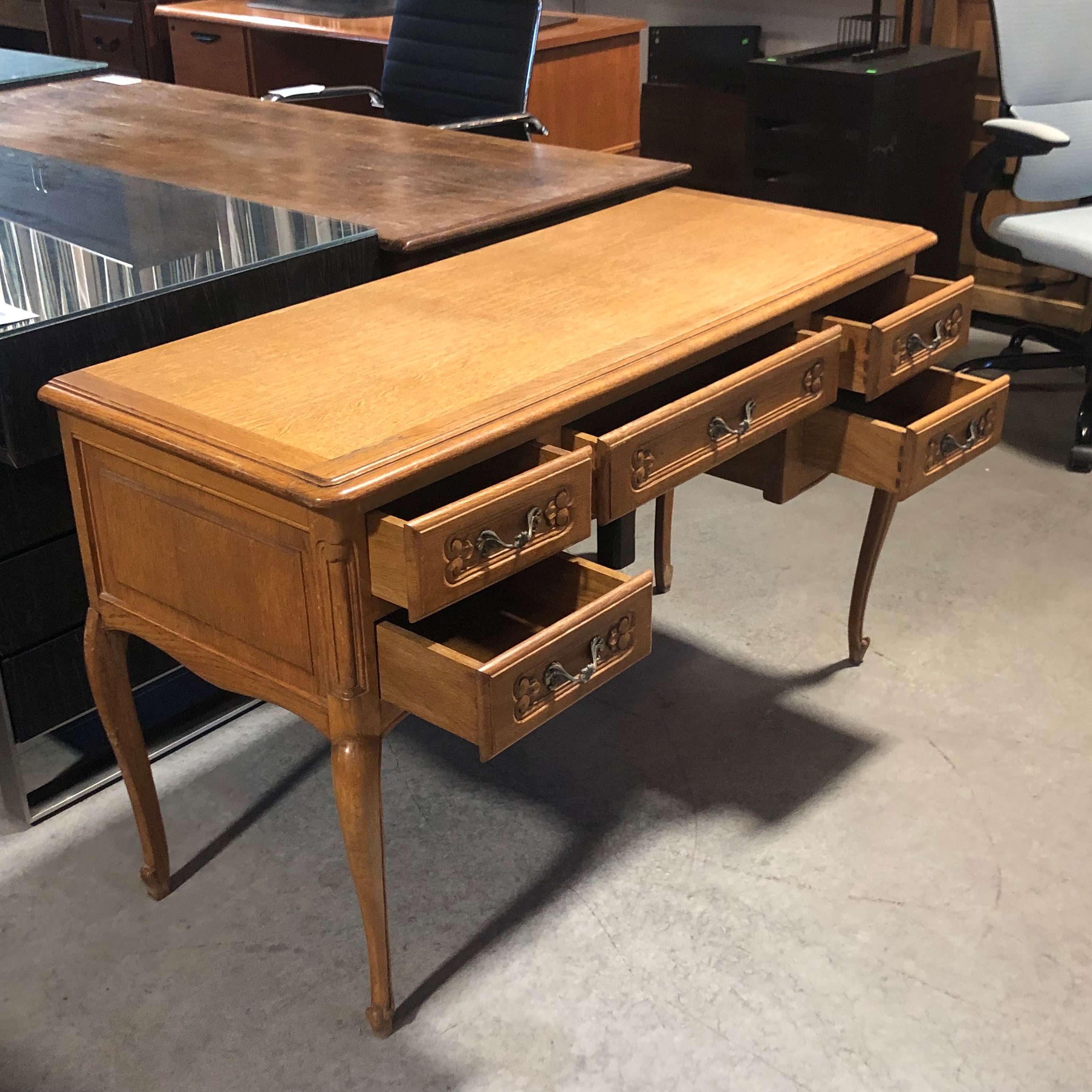 Antique Solid Light Finish Carved Office Desk 49"x 19"x 29.5"