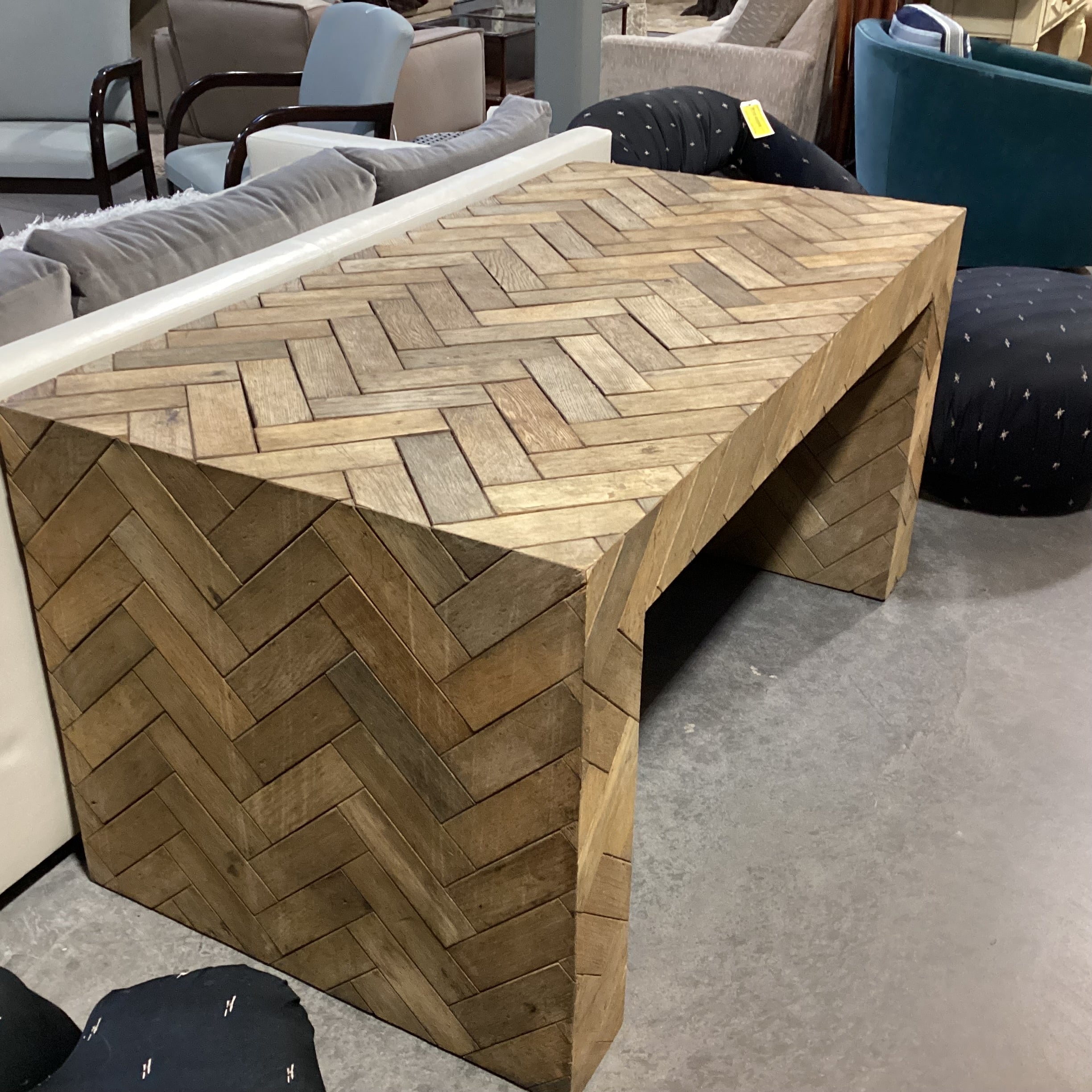 Natural Wood Plank with Chevron Pattern Desk 59"x 31.5"x 30"