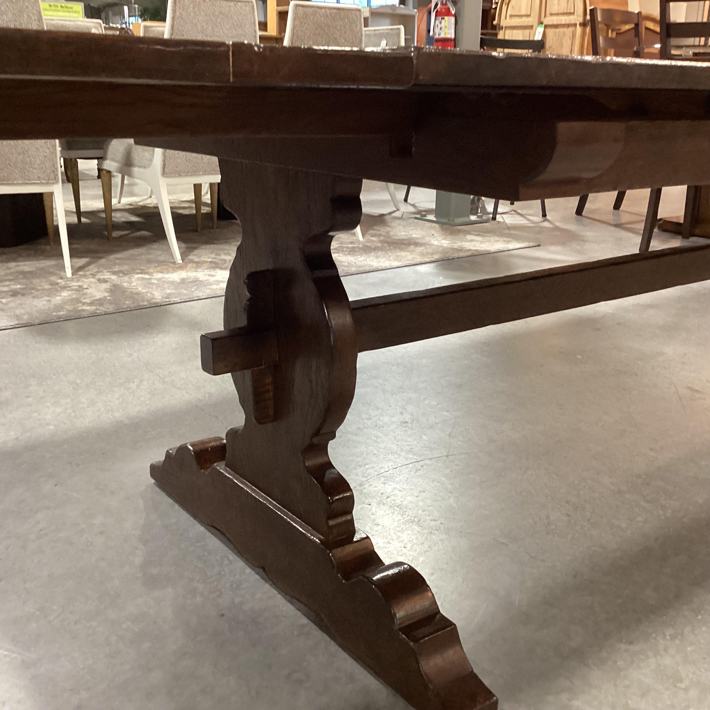 Antique Dark Finish Wood with End Extend Leaves & Trestle Dining Table 108" to 155"x 42"x 30.5"
