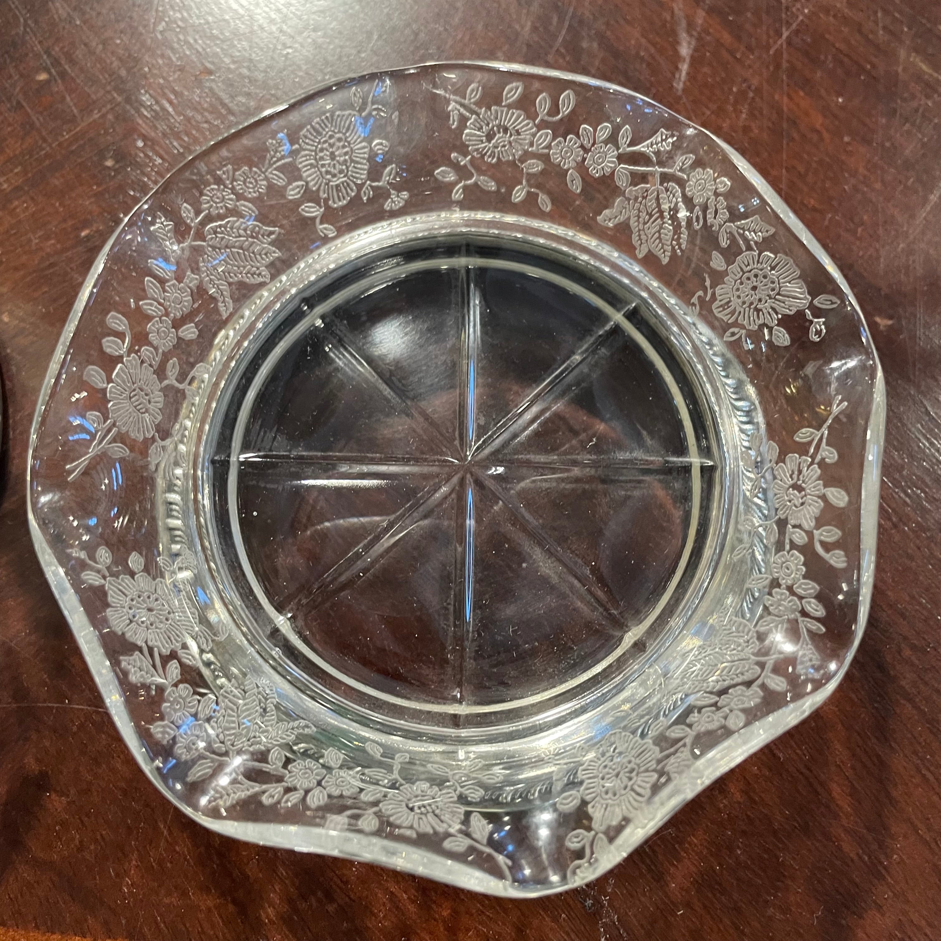 Set of 2 Vintage Cambridge "Chantilly" Sterling Silver Rimmed Etched Fluted Glass Coasters