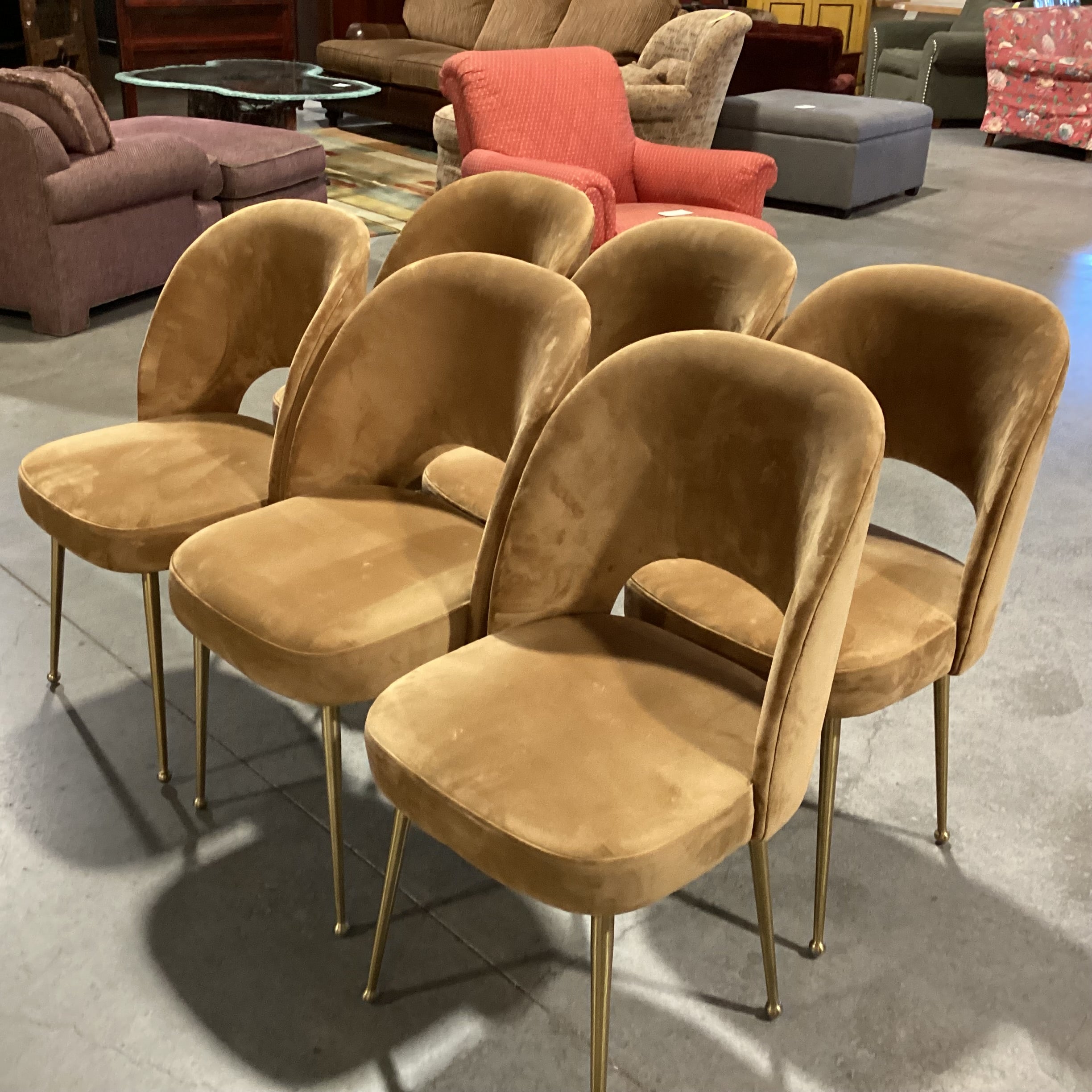 Set of 6 TOV Swell Performance Cognac Velvet & Gold Metal Dining Chairs 18.5"x 21"x 33.5"
