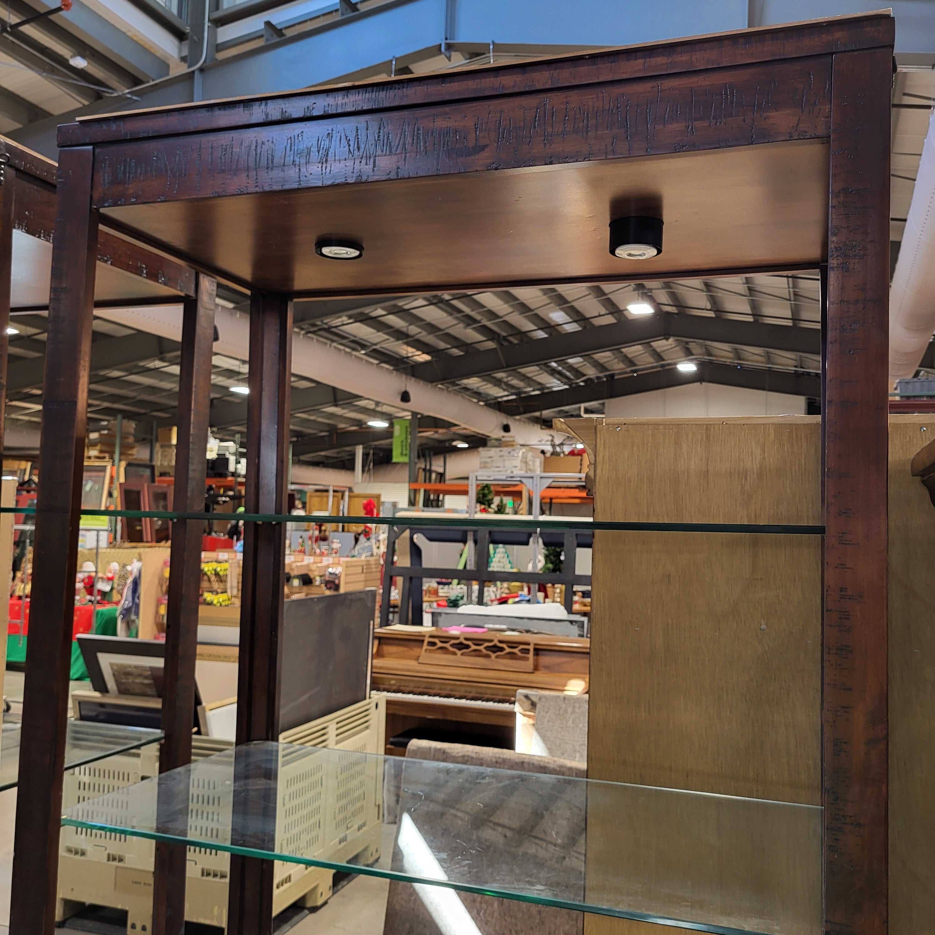 46"x 24"x 90.5" Dark Wood Glass Shelves 1 Drawer Display Case