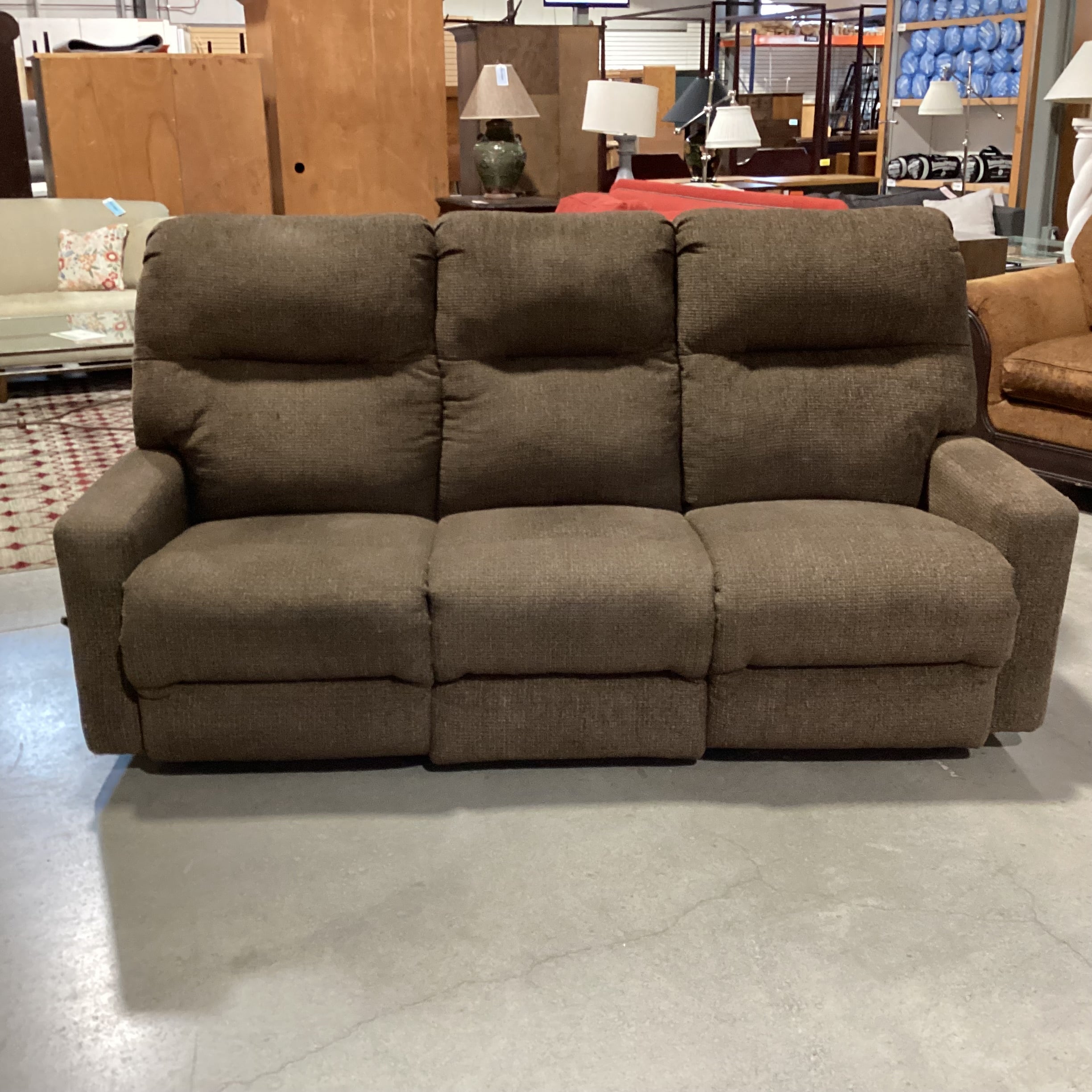 Best Chairs Furniture Brown Woven Upholstery Double Recling Sofa 81"x 36"x 43"