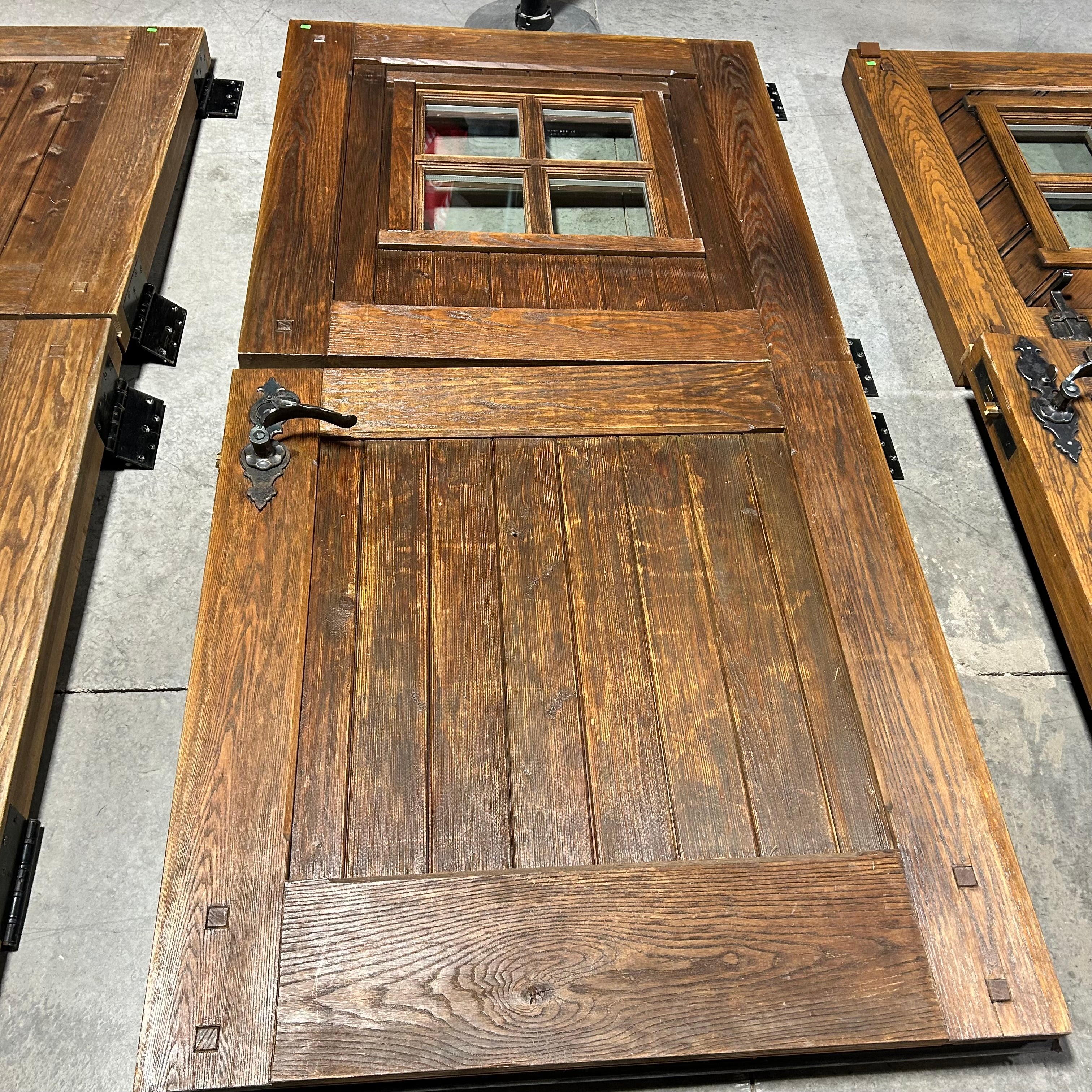 42"x 86"x 3" Brown Rustic Dutch Door with 4 Pane Window / Iron Hardware / LEFT HAND