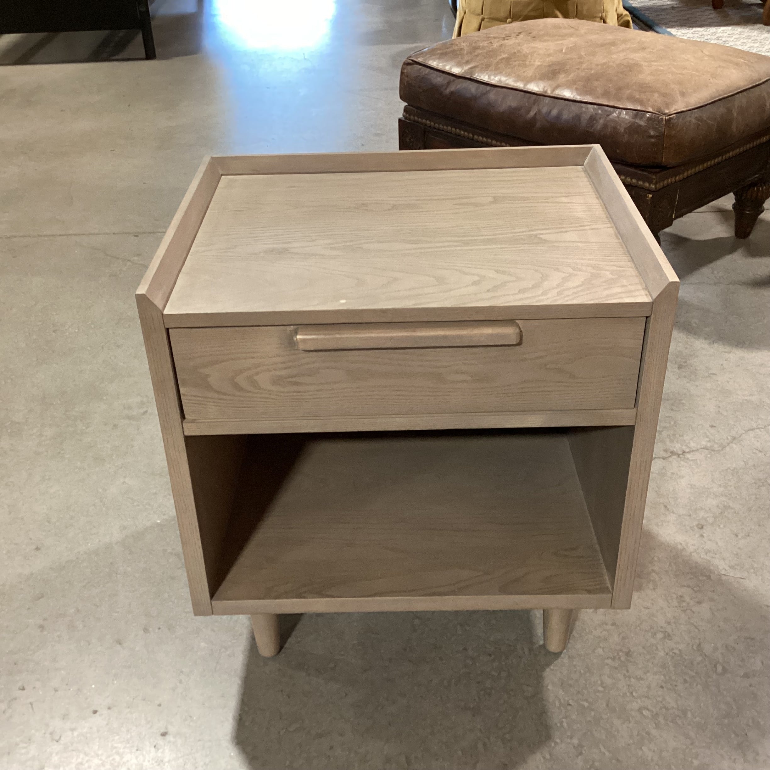 Crate & Barrel Tate Stone Grey Oak 1 Drawer Nightstand 23"x 18.5"x 25"