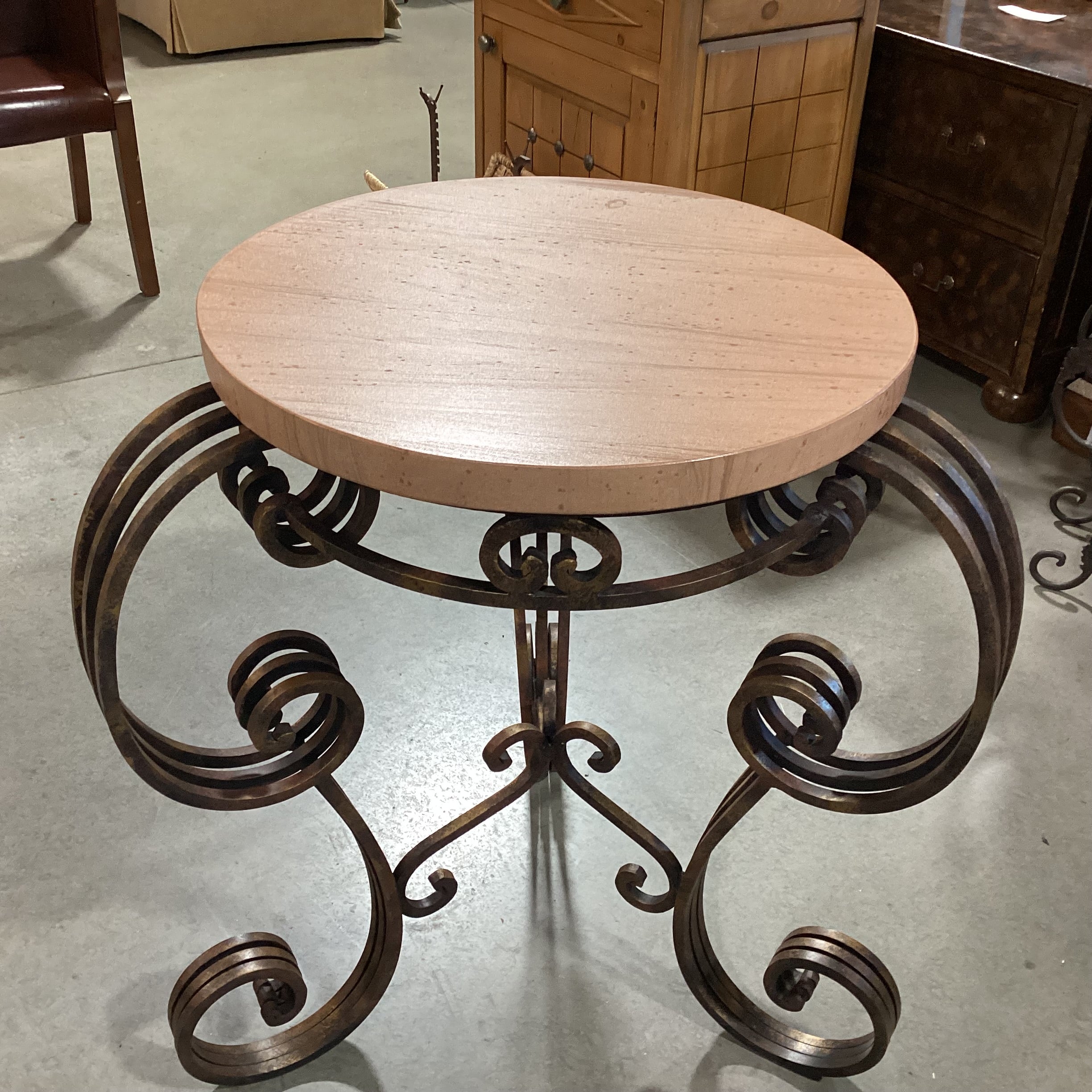 Ornate Iron with Stone Top Accent Table 28" Diameter x 31"