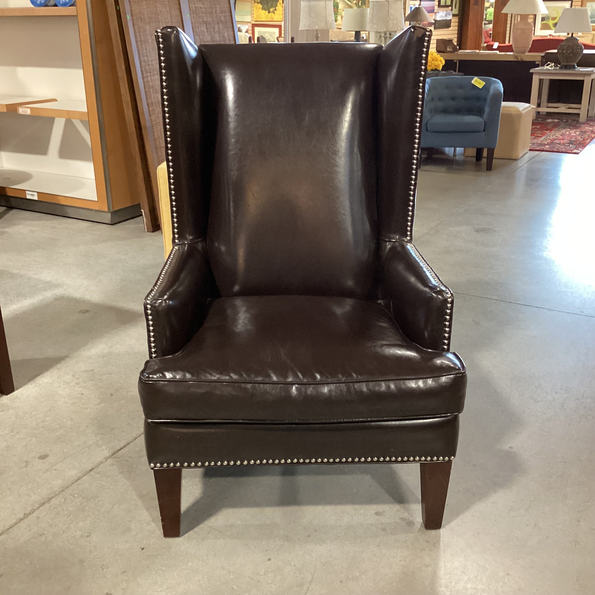 Z Gallerie Chocolate Leather Nailhead Wing Chair 30"x 34"x 48"