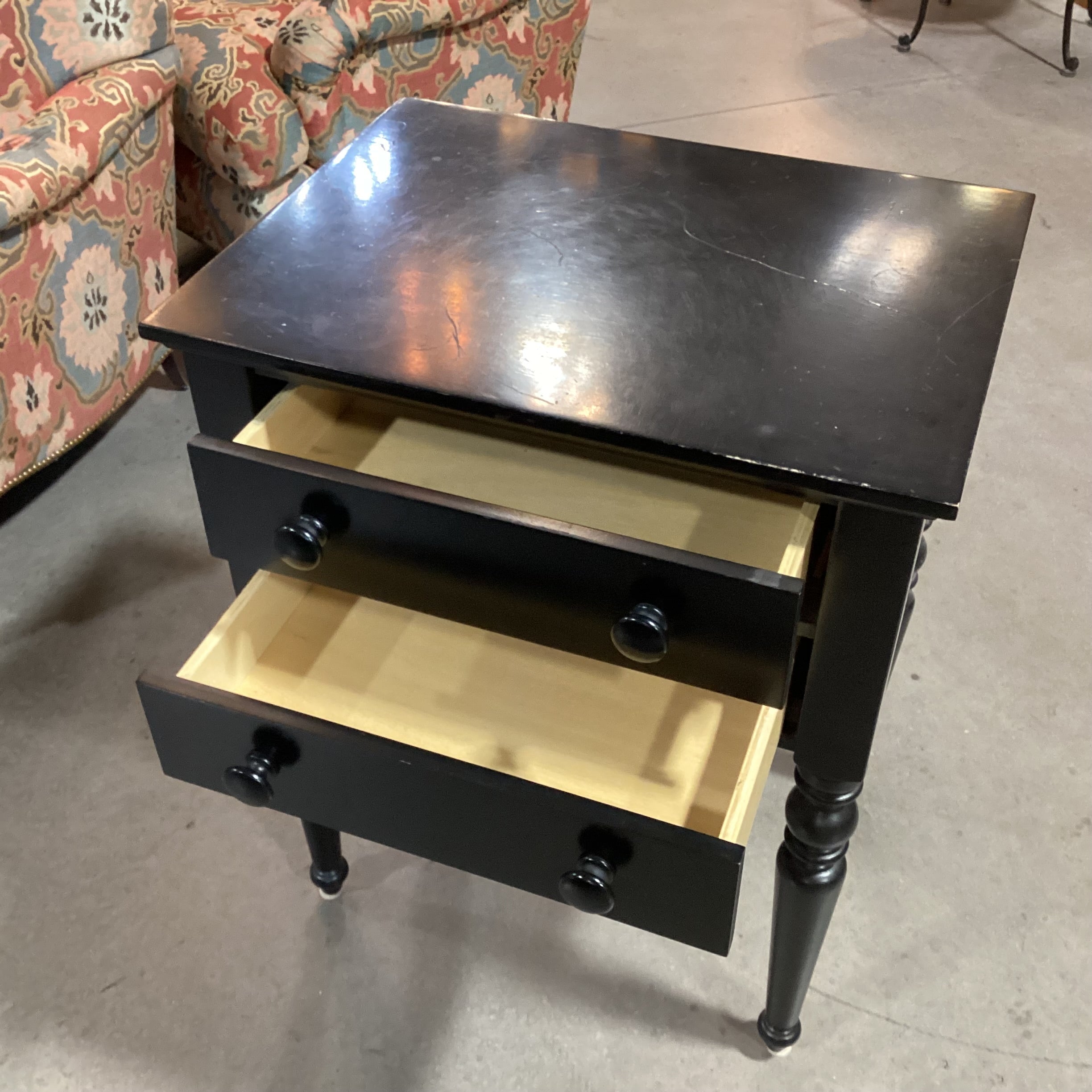 Pottery Barn Black Wood 2 Drawer Turned Legs Nightstand 24"x 18"x 31"