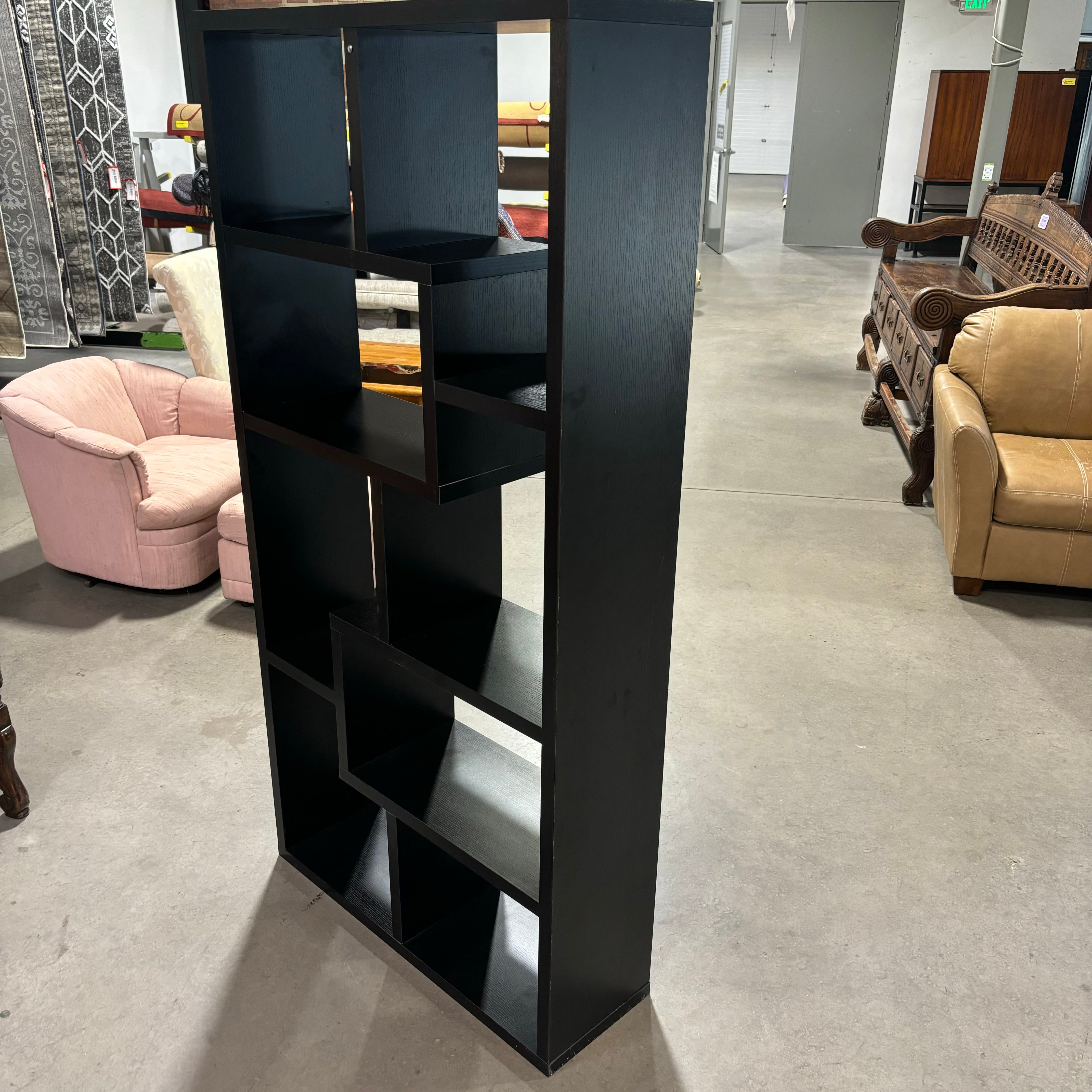 Black Wood Veneer Puzzle Piece Style 8 Section Bookcase 35.5"x 11.5"x 71"