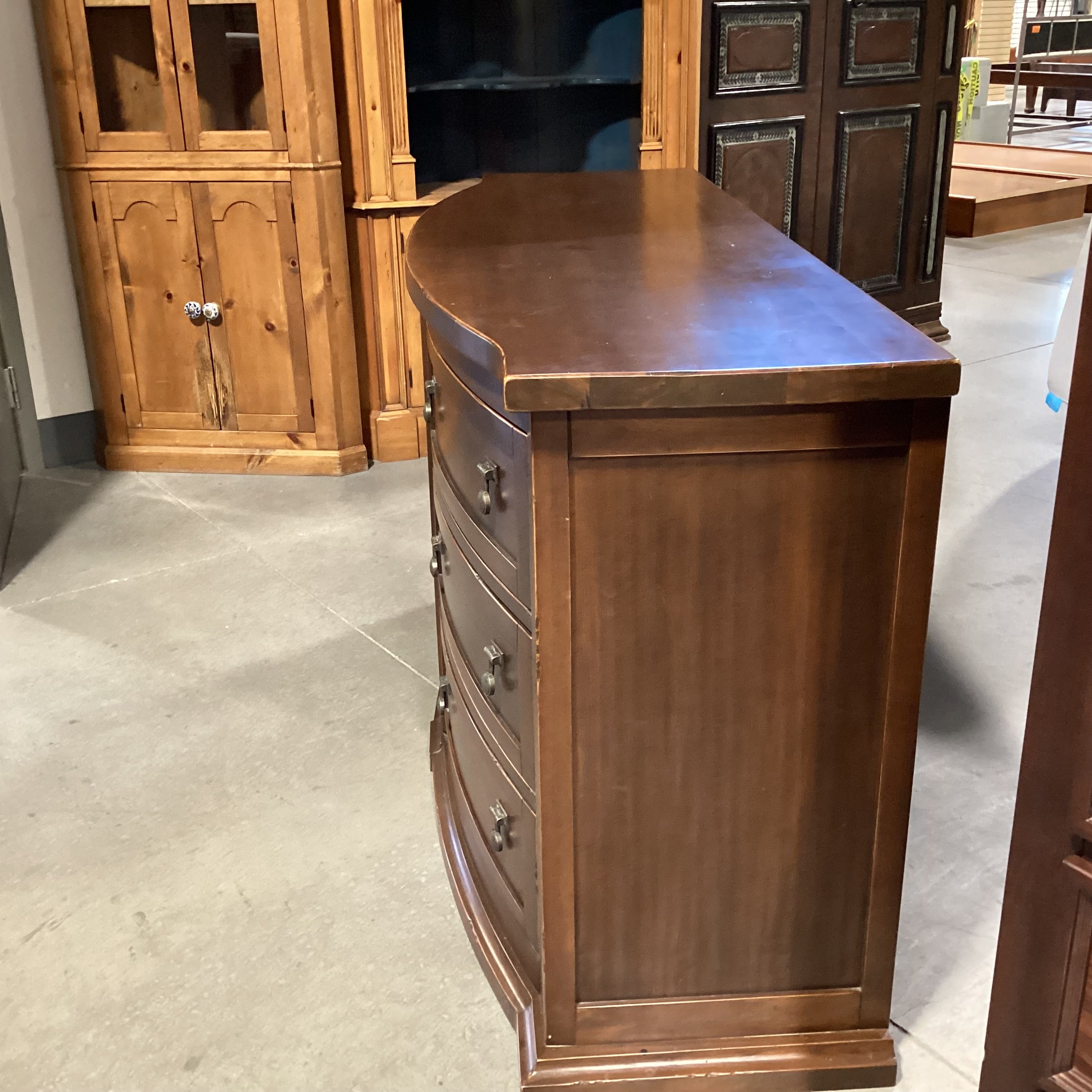 Dark Distressed Finish Solid Carved Wood 6 Drawer Curved Front Dresser 66"x 23.5"x 37"