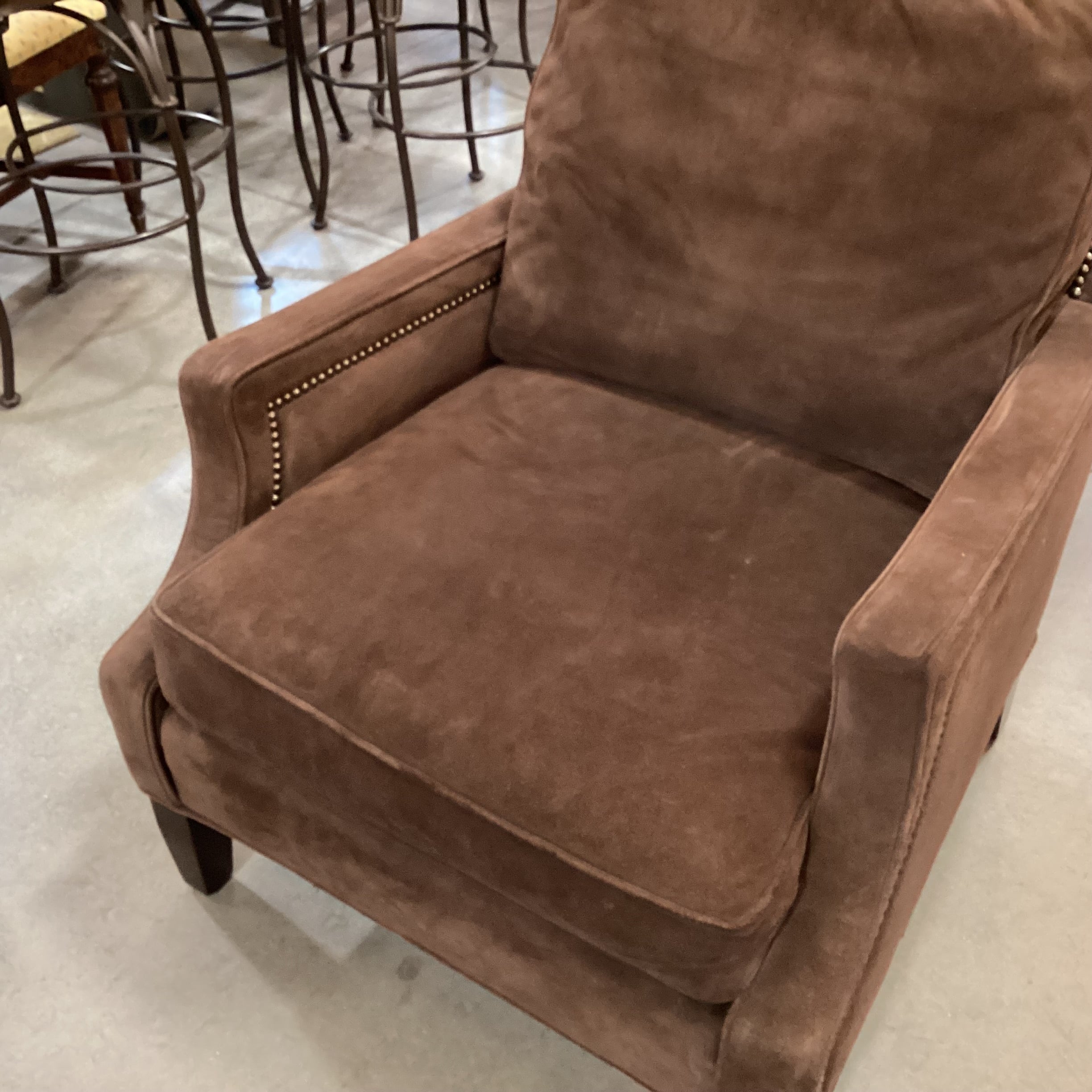 Wesley Hall Chocolate Suede Nailhead Chair 30"x 24"x 37"