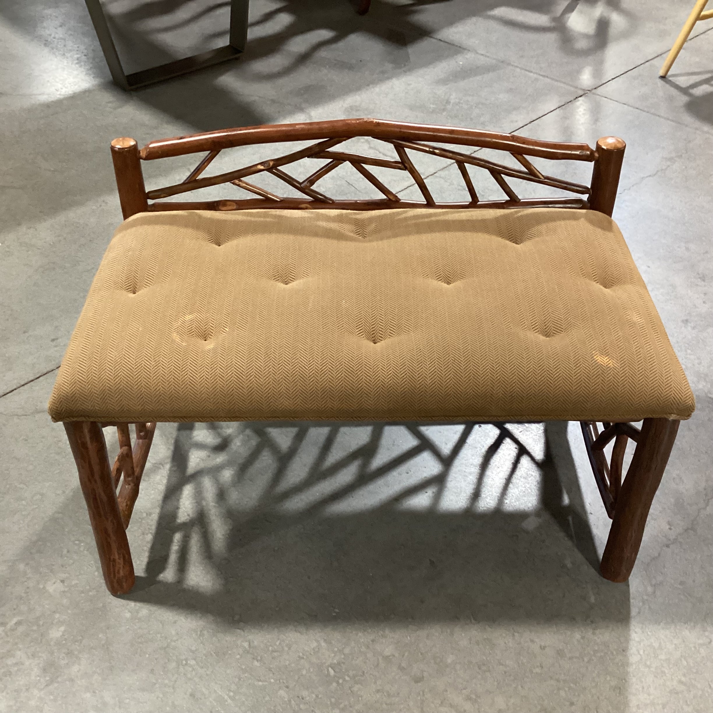 Log & Branch with Brown Upholstered Seat Bench 36"x 21"x 25"