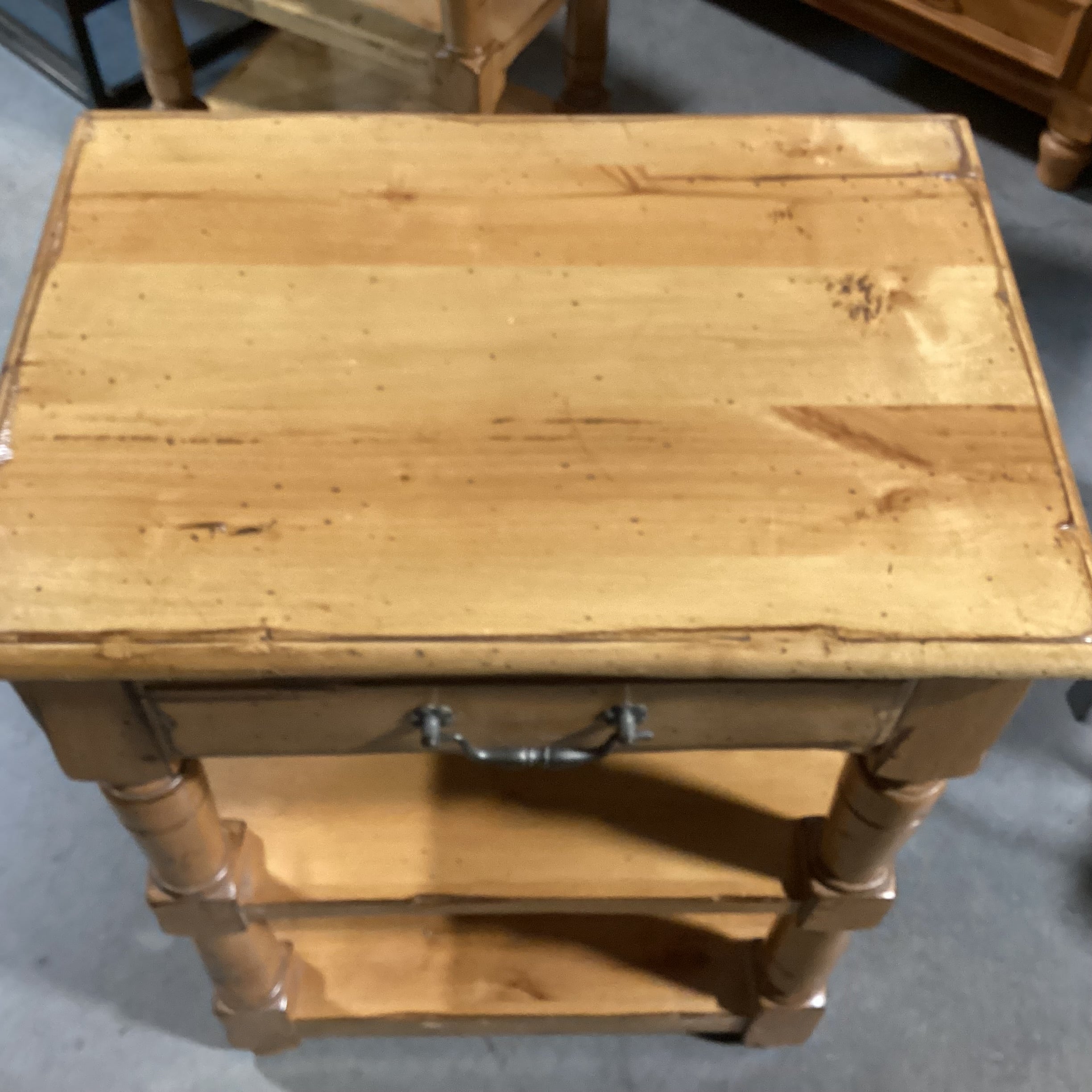 Golden Distressed Carved Wood 3 Tiered 1 Drawer End Table 25"x 18"x 33"