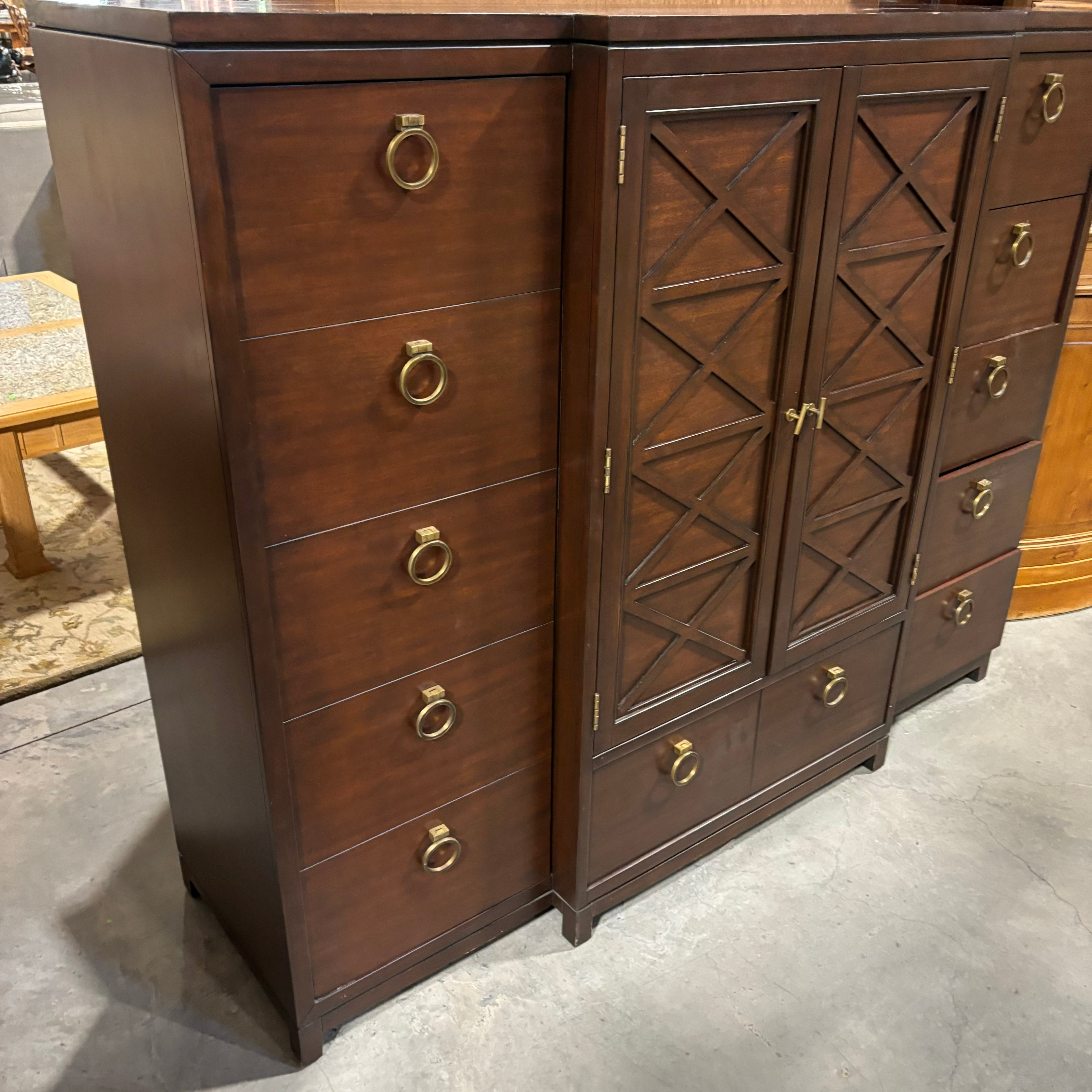 Designed by Michael Weiss for Vanguard Solid Dark Finish Wood 6 Drawer 3 Door with Brass Pulls Wardrobe Dresser 70"x 21"x 56"