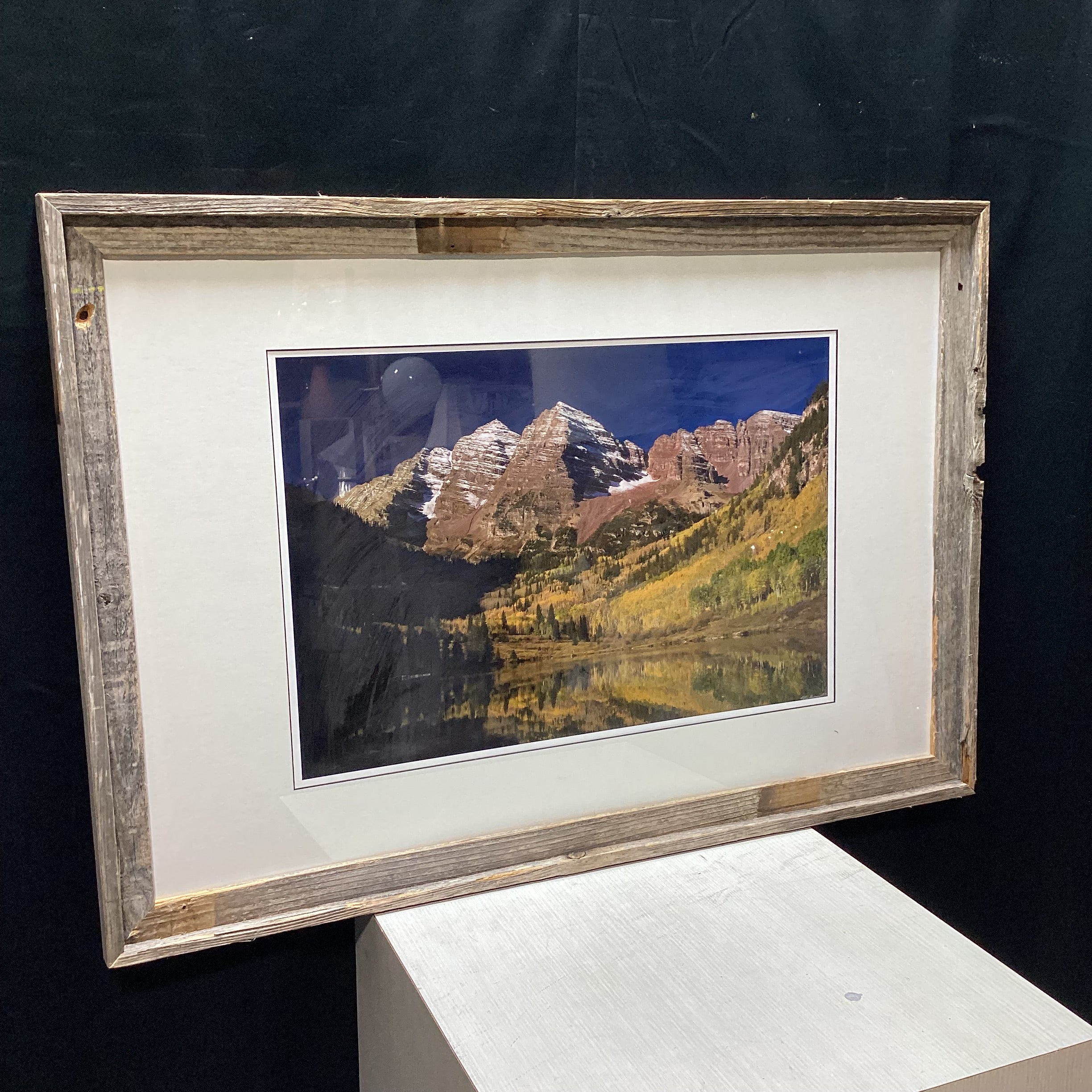 Peter Grannis Famously Well Known Signed "The Maroon Bells And Lake" Natural Rustic Wood Framed Photograph 39" x 27"