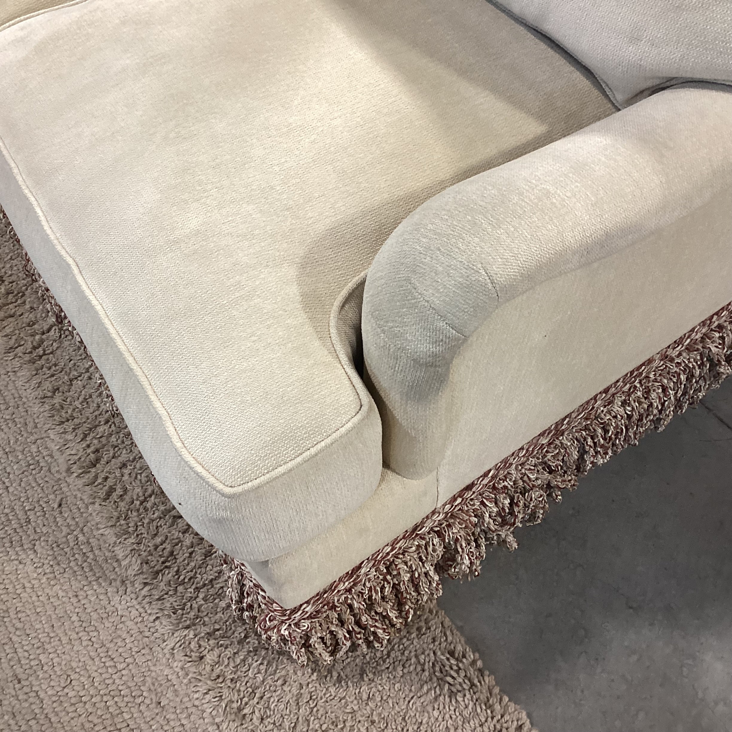 JJ Custom Cream Chenille Woven with Fringe Down Mix Sofa 96"x 42"x 31"