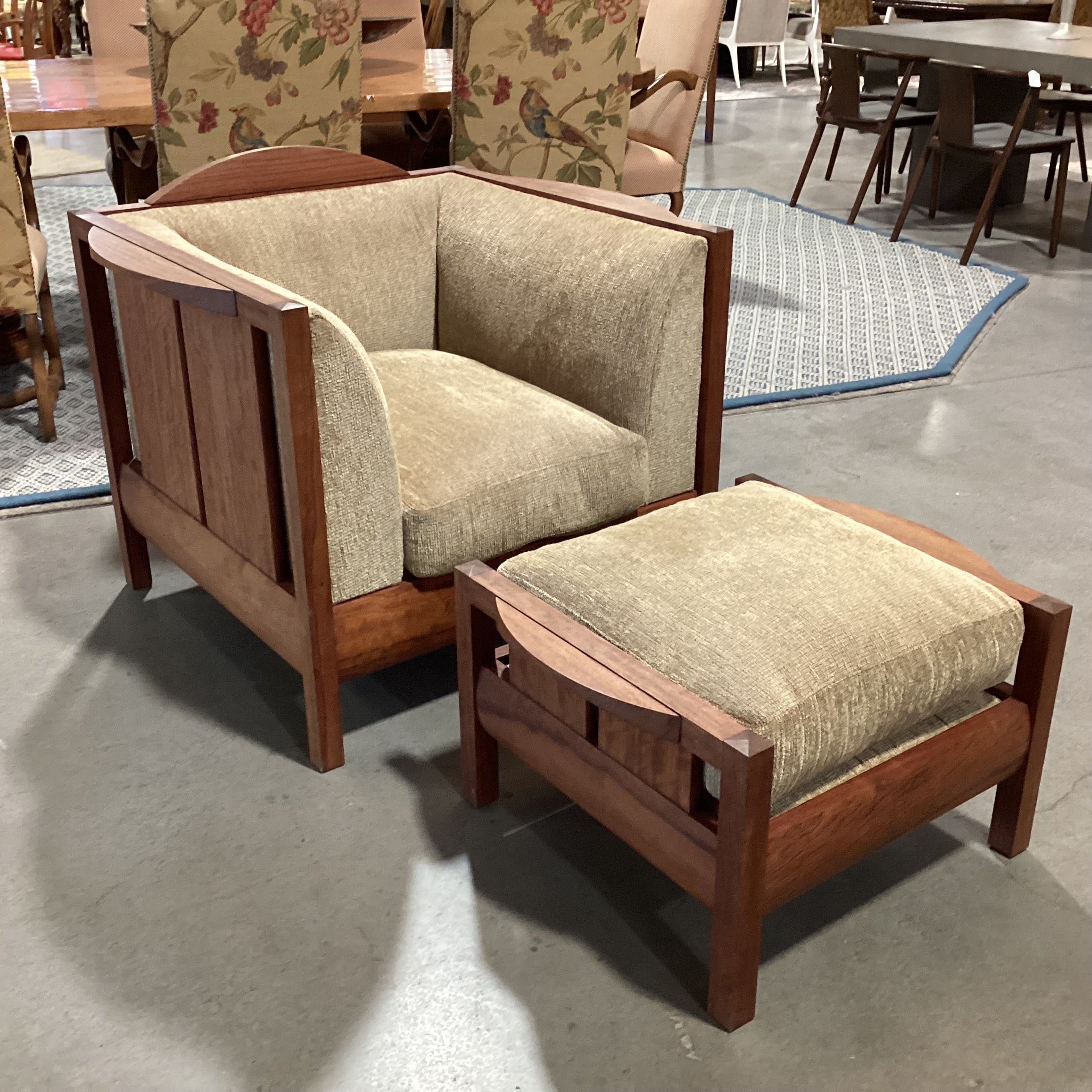 Arts & Crafts Mission Style Stickley Like Solid Cherry Woven Down Mix with Ottoman Chair 39.5"x 34"x 33"