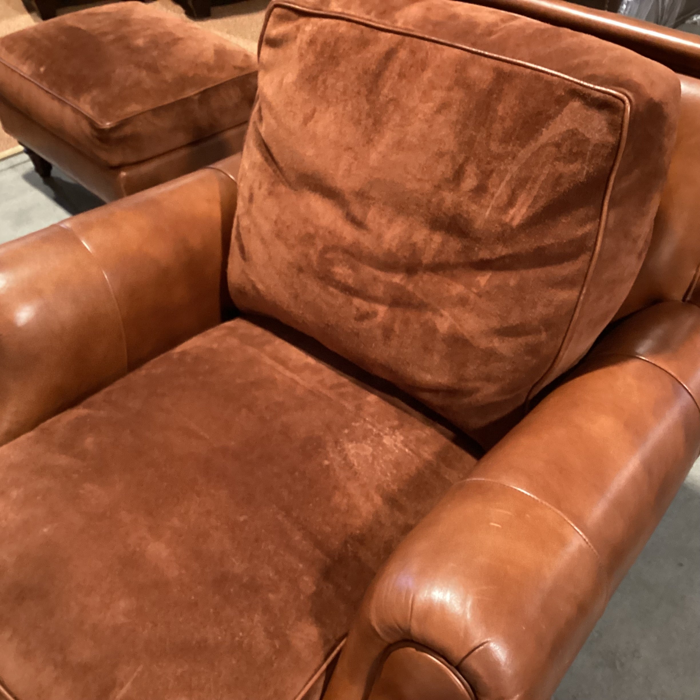 Hancock & Moore Leather & Suede Roll Arm Club Chair 40"x 44"x 35"