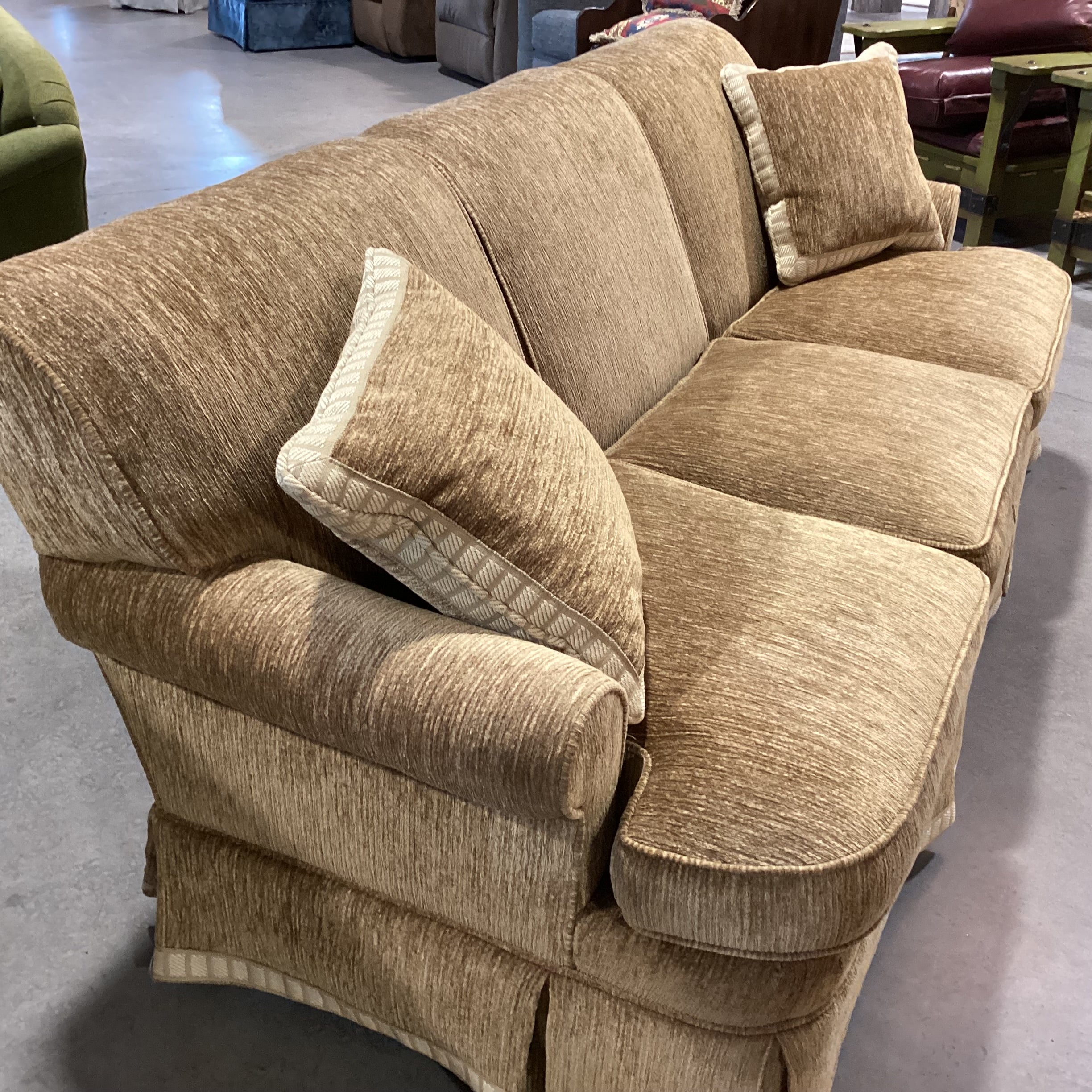 Custom Golden Moss Ribbed Texture Chenille Woven Sofa 86"x 38"x 35"