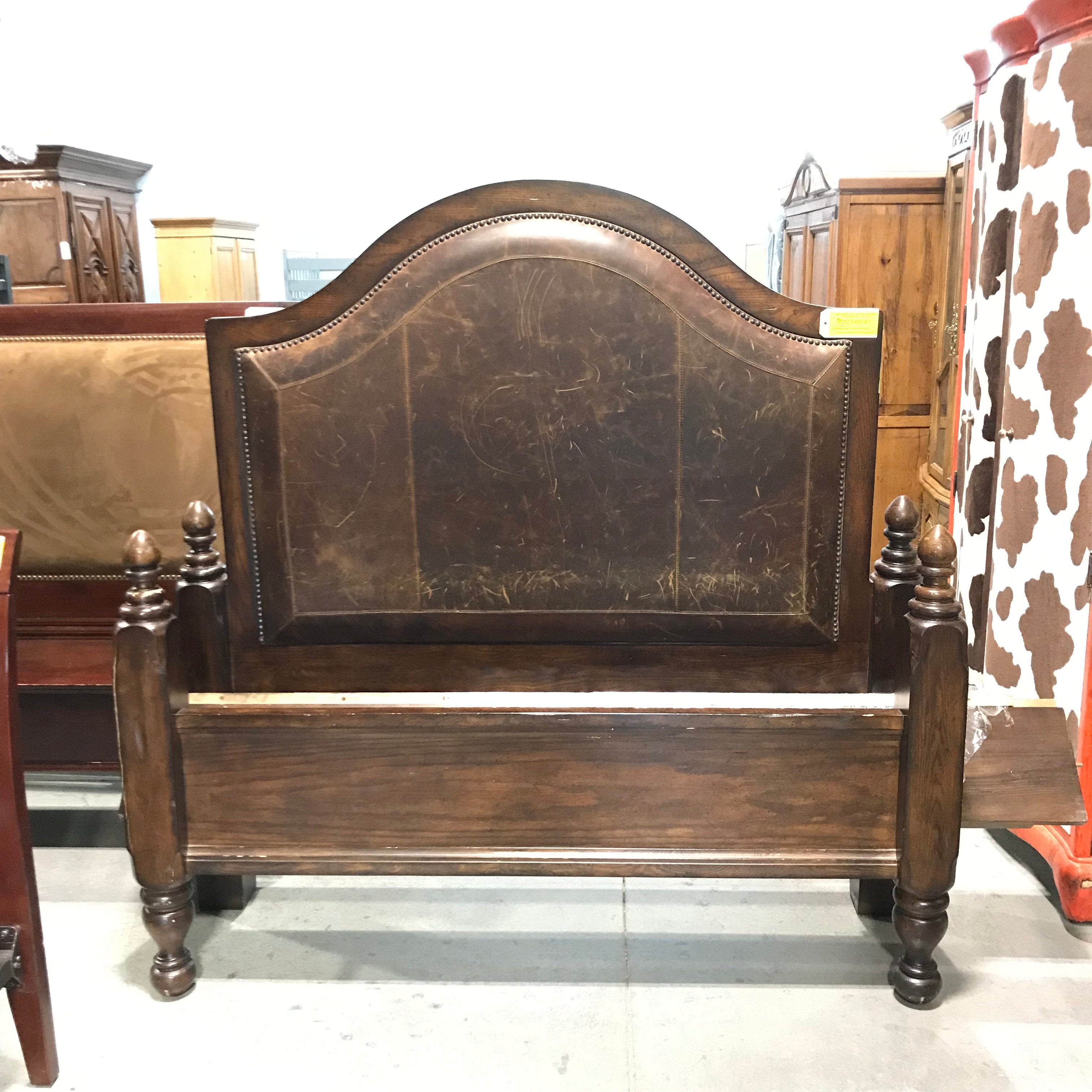 Queen Solid Dark Finish Wood with Leather and Nail Head Headboard 66.5"x 89.5"x 66.5"