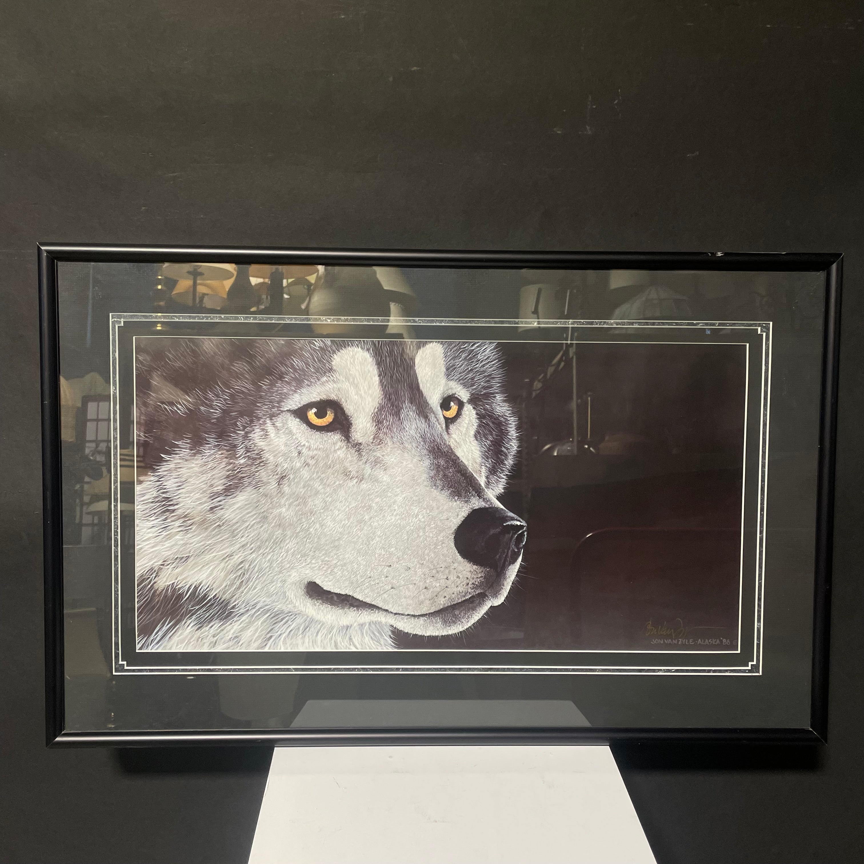Jon Van Zyle Signed "Better To See You With My Dear, 1986" Wolf Print In A Black Frame 28" x 18"