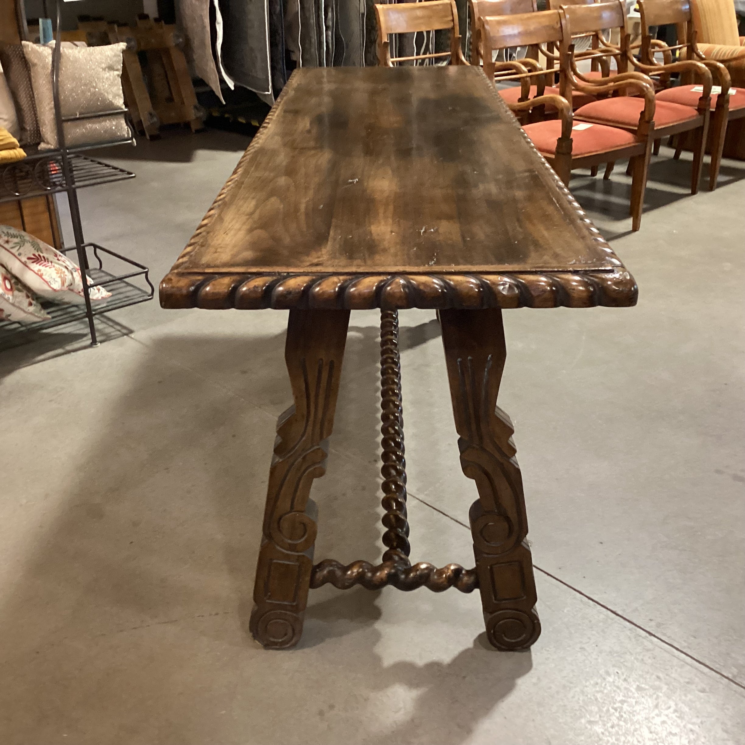 Antique Barley Twist Trestle & Edge Detail Sofa Table 84"x 26"x 34"