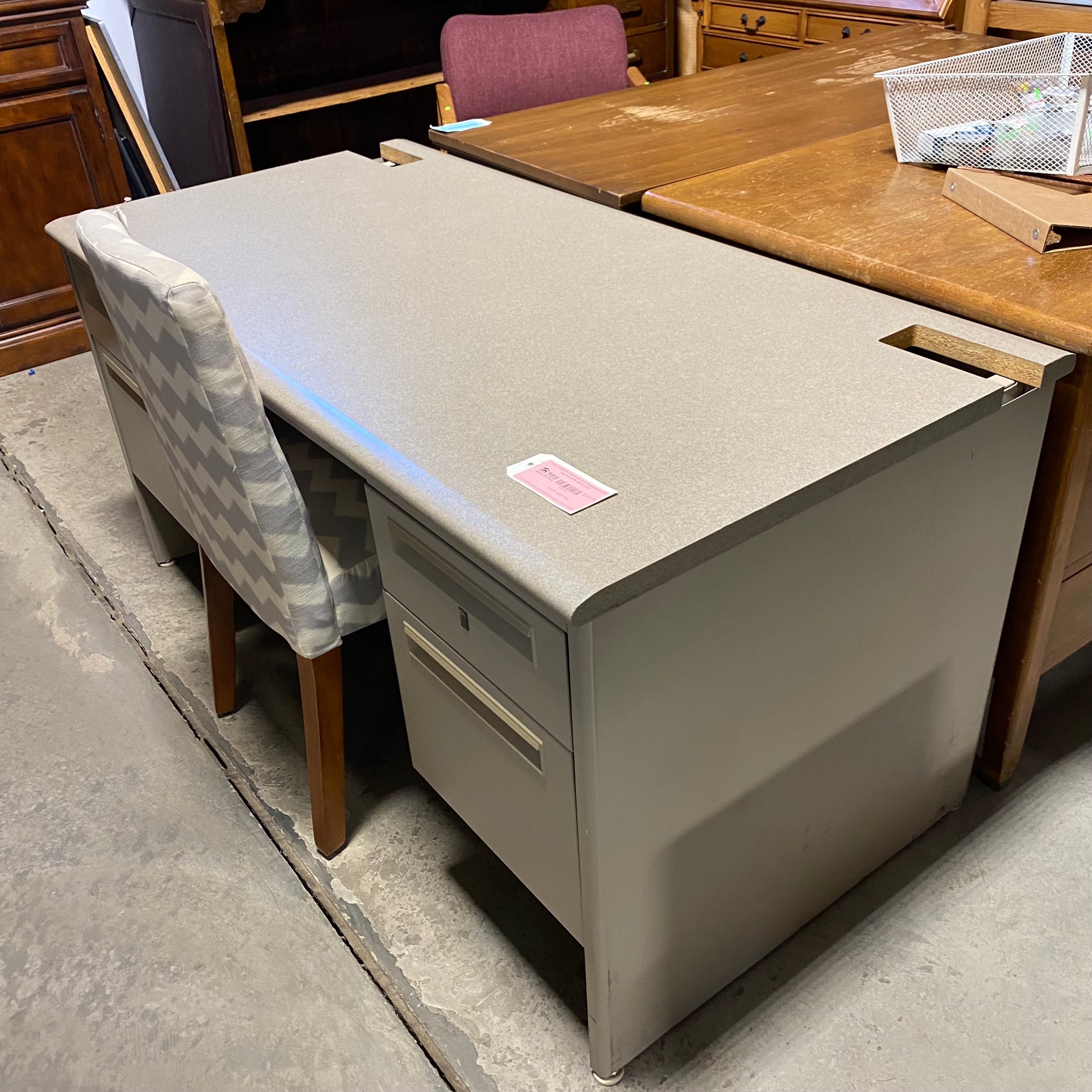 Gray 5 Drawer Metal with Gray Laminate Counter Top Desk 60"x 30.5"x 29.5"