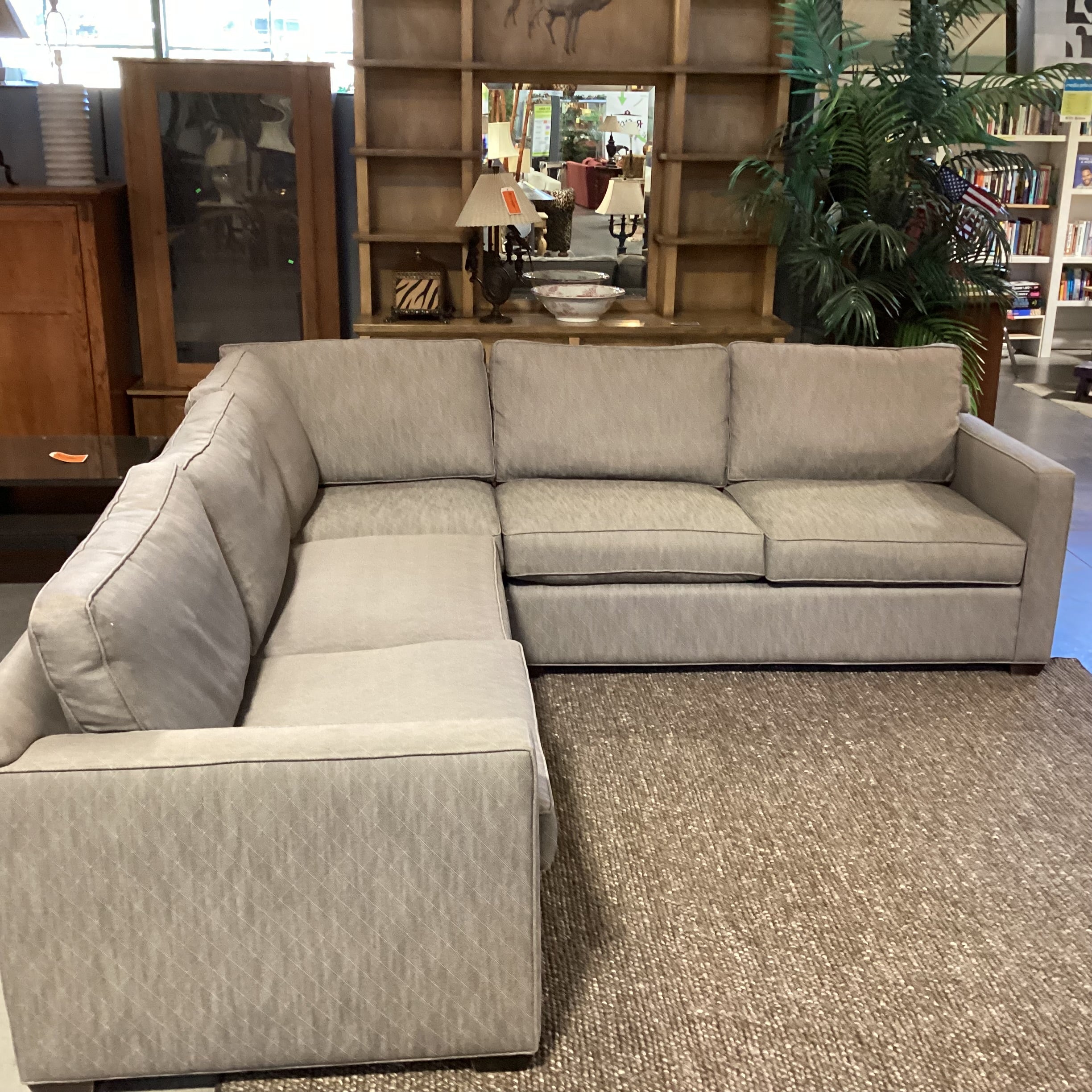 Crate & Barrel Taupe Brown Diamond Woven Down Mix 3 Piece Sectional 102"x 102"x 36"x 30"