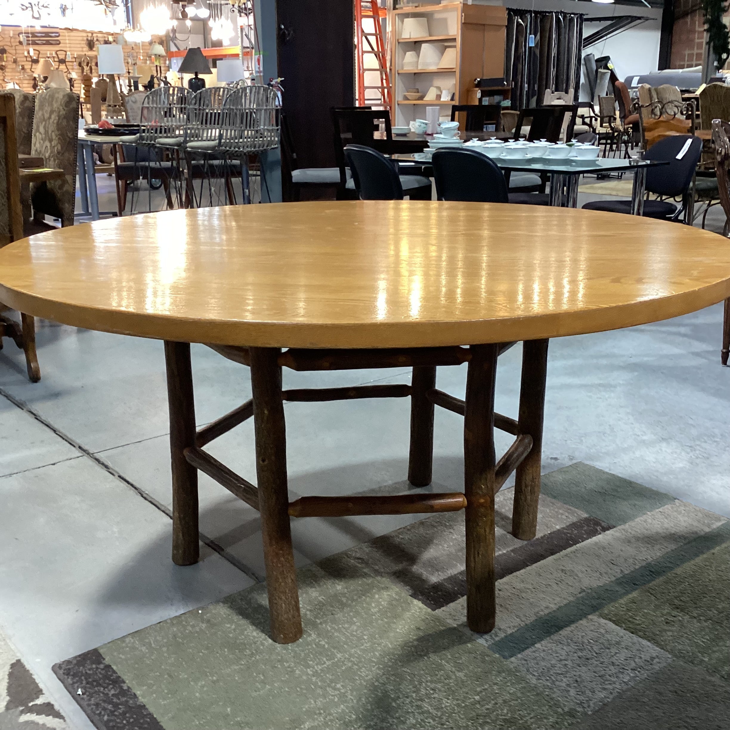 Old Hickory Log & Round Wood Top Dining Table 60" Diameter x 30"