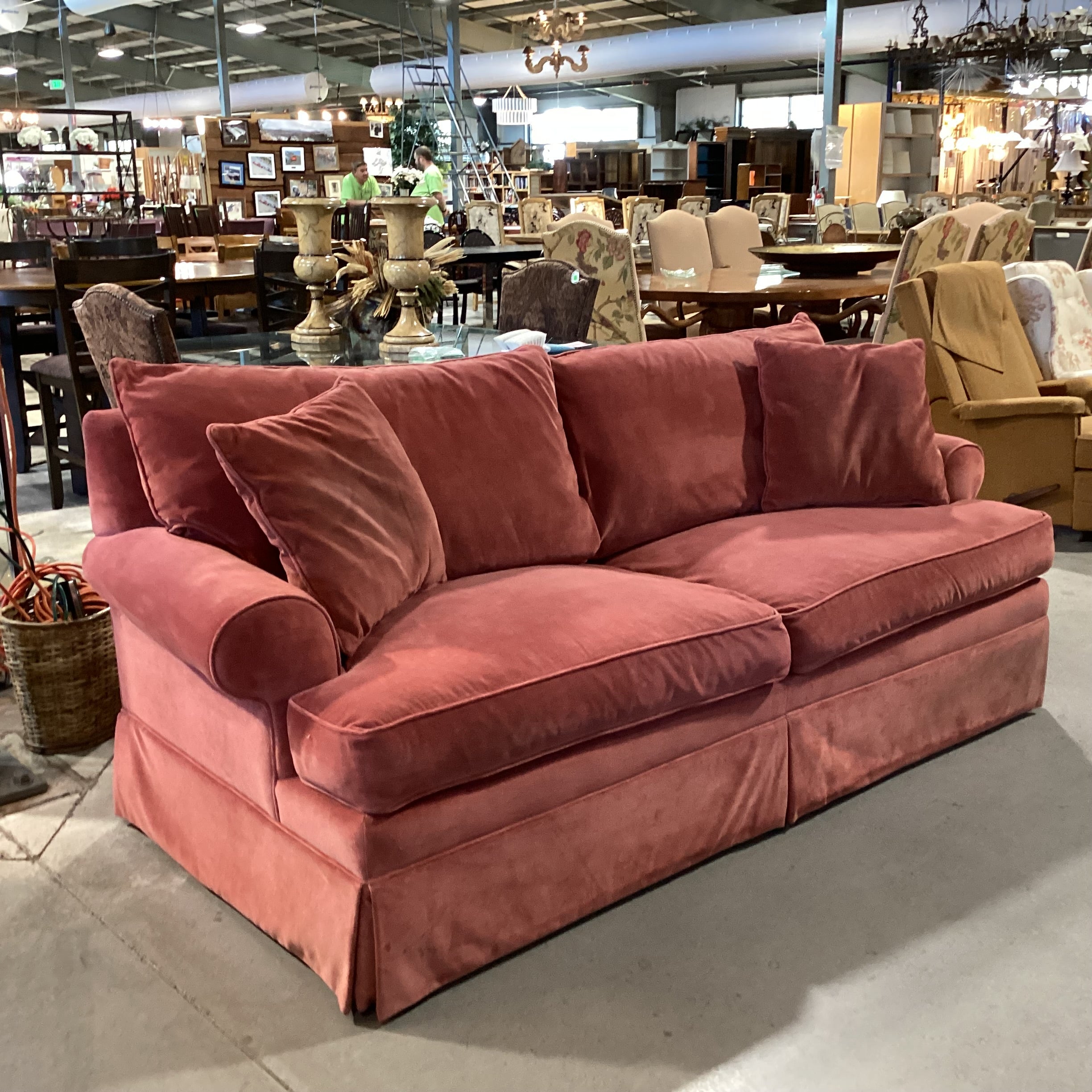 Ethan Allen Salmon Velvet Queen Sleeper Sofa 87"x 39"x 34"