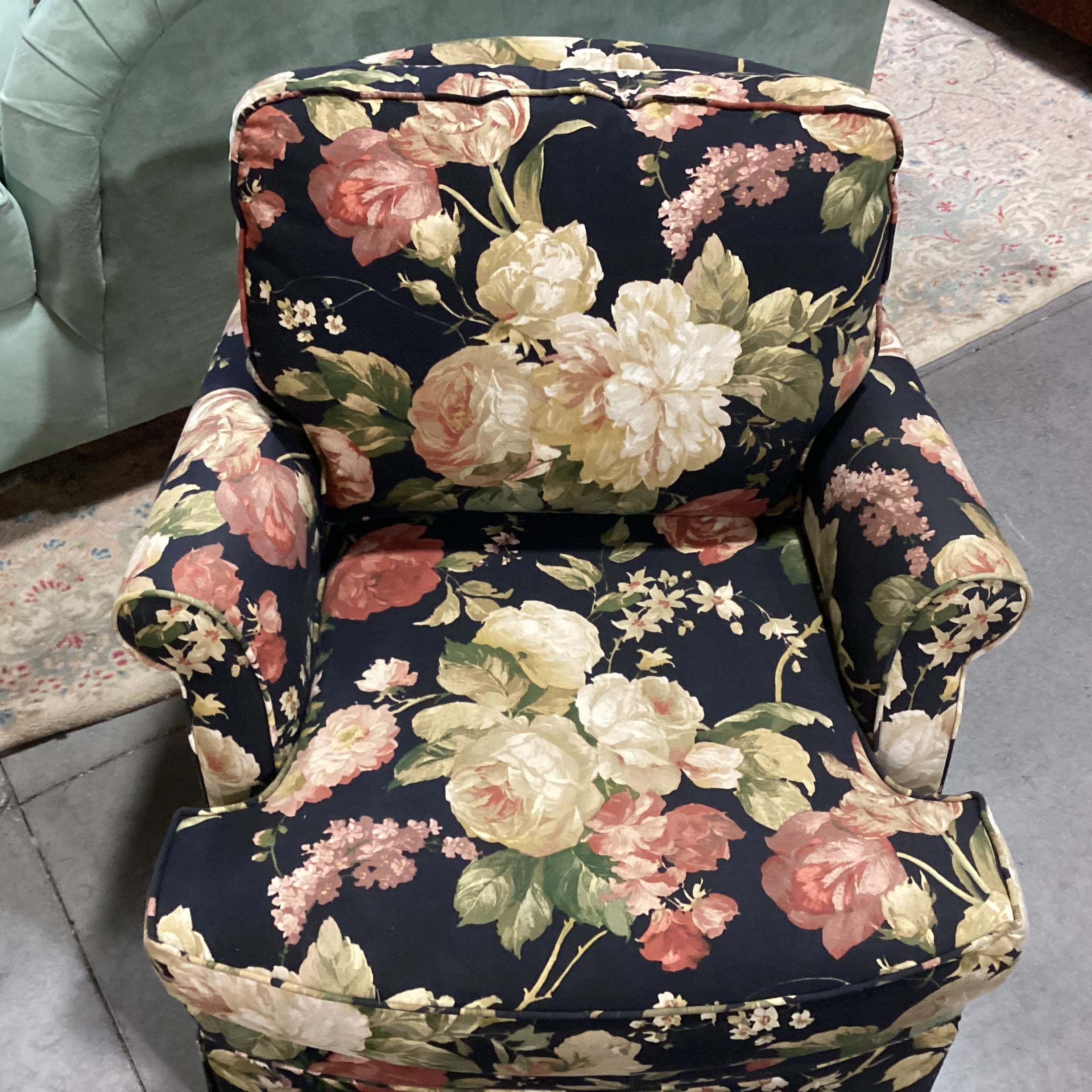 Black with Rose Floral with Ottoman Chair 31" X 32" x 30"