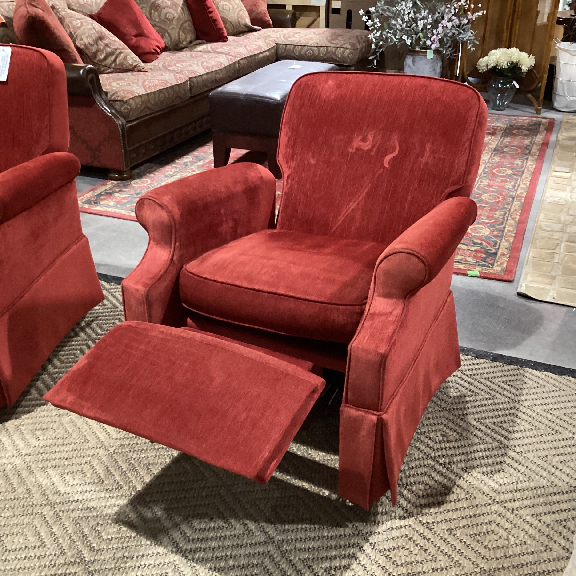 Red Ribbed Velvet Recliner Chair 34"x 36"x 38"
