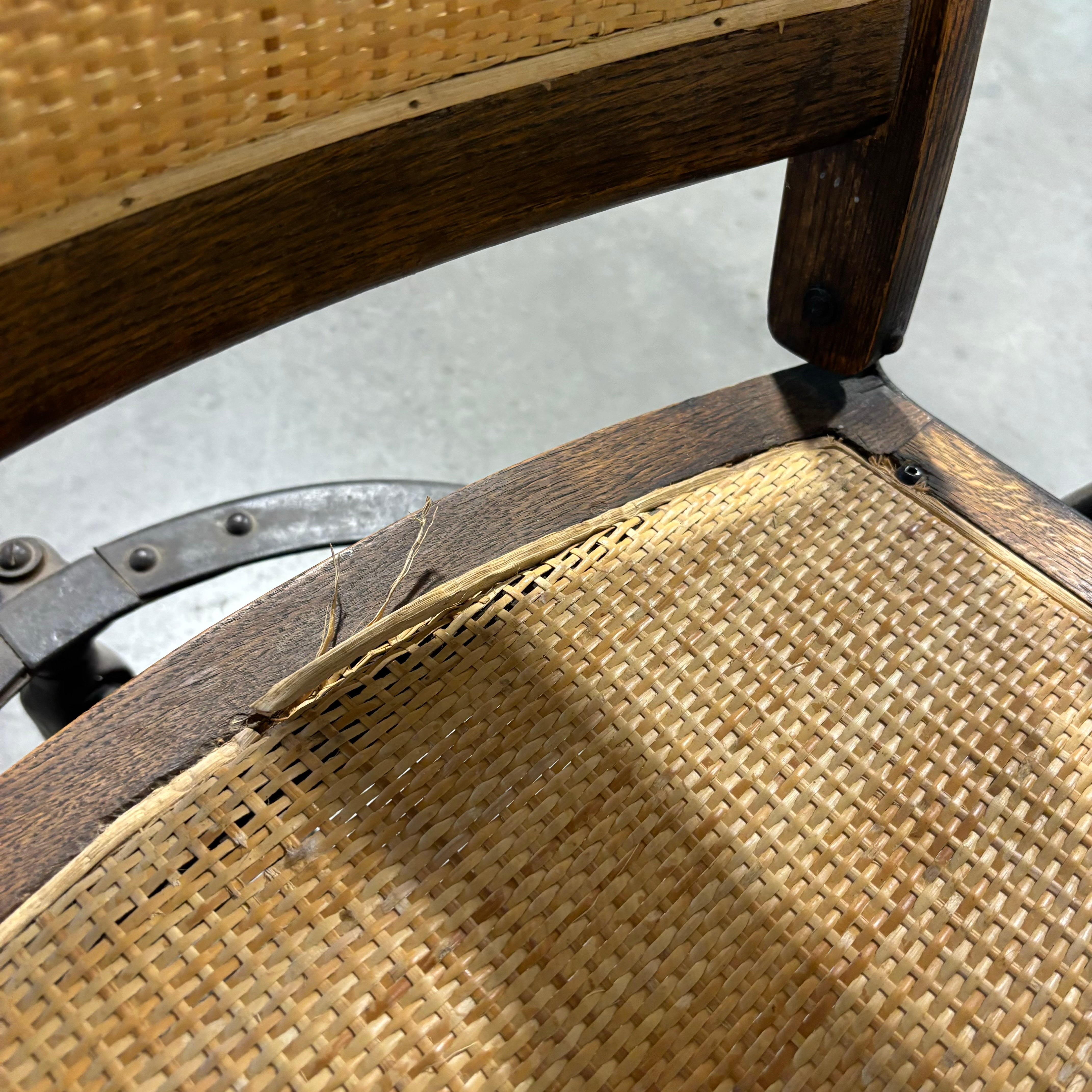 Antique Late 19th Century Oak & Wicker Genredon Wheelchair 30"x 36"x 39.5"
