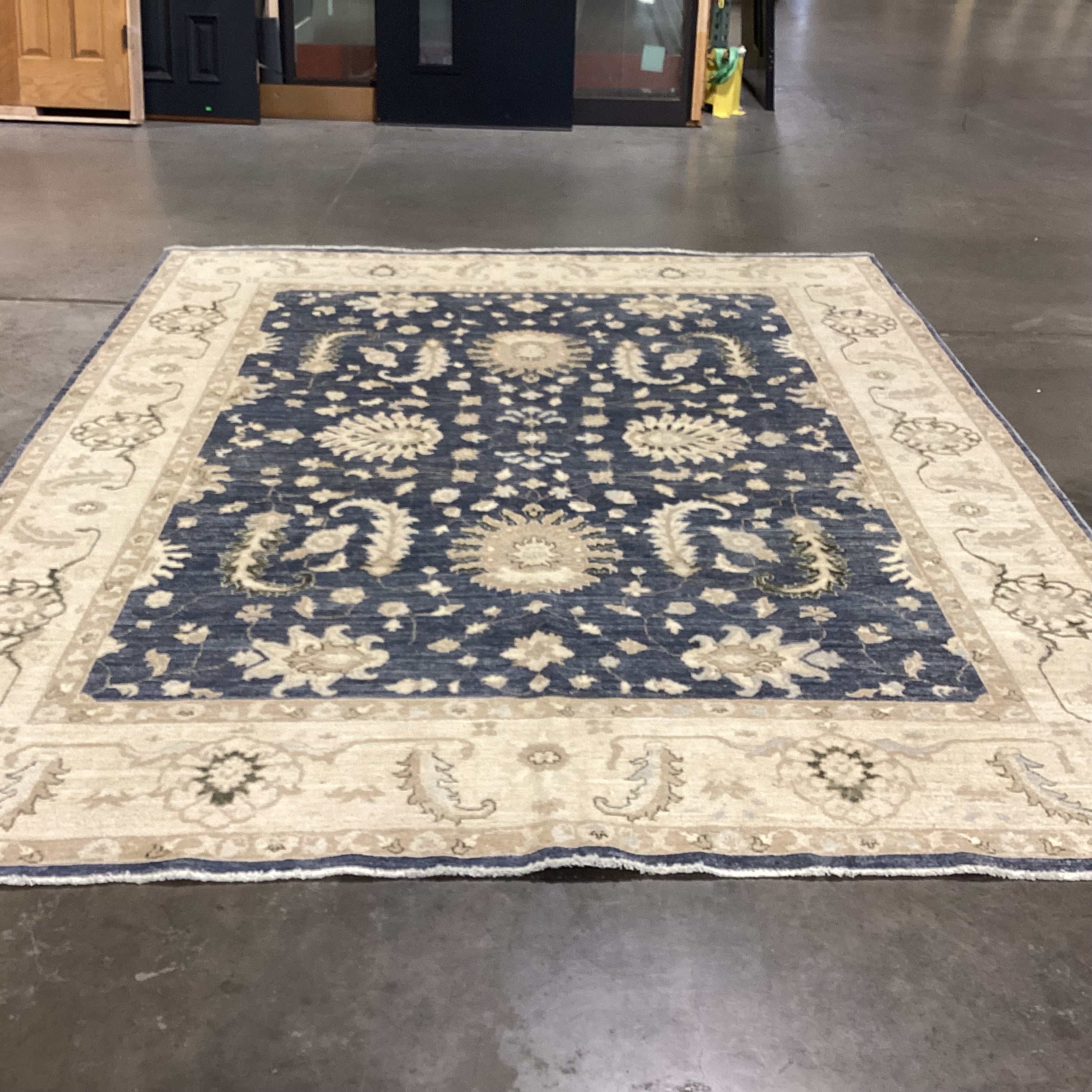 Favorite Oriental Rugs Cream & Blue Chobi Turkman Hand Woven Wool Rug 8'x 9'9"