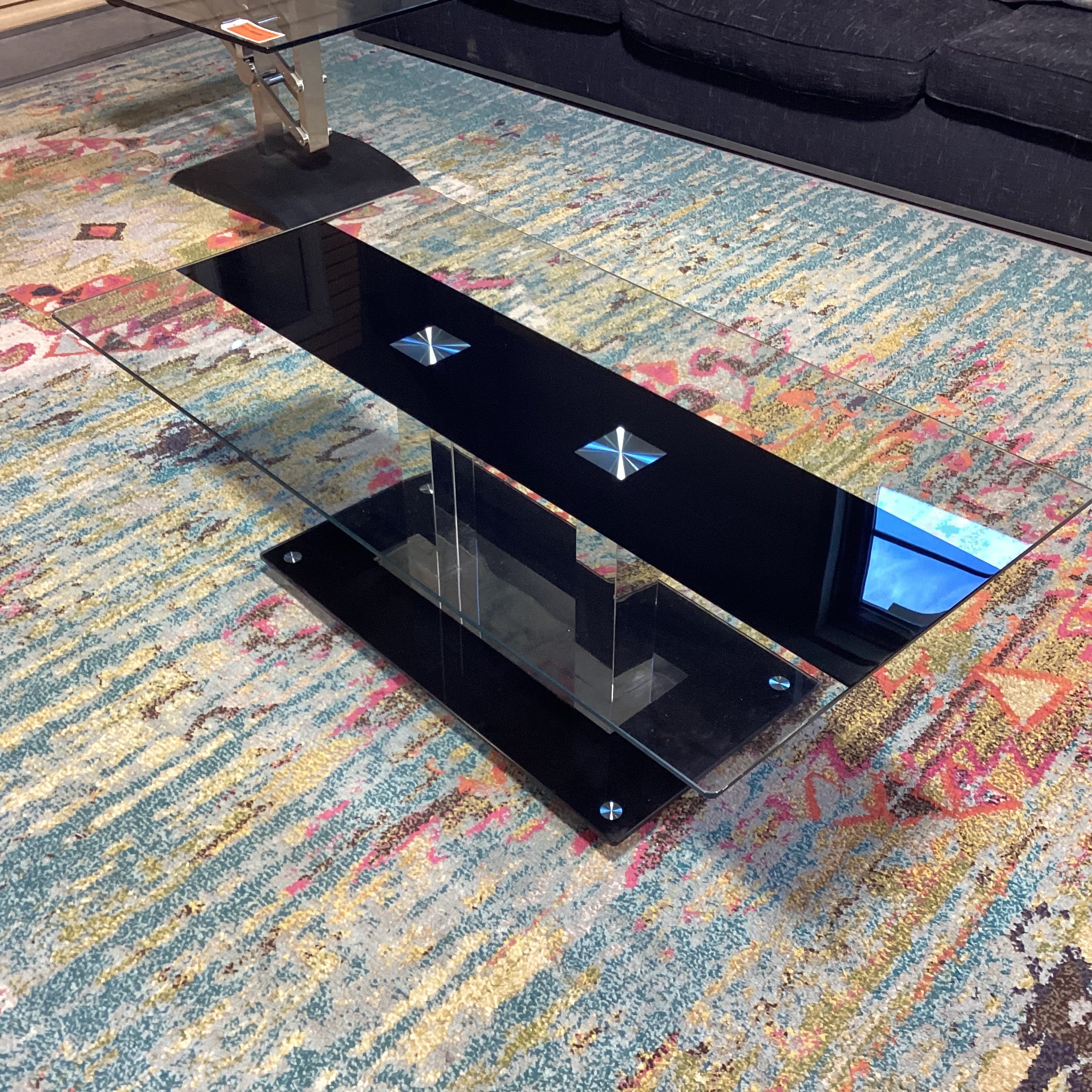 Clear Glass with Black Stripe & Chrome Coffee Table 47"x 25.5"x 16"
