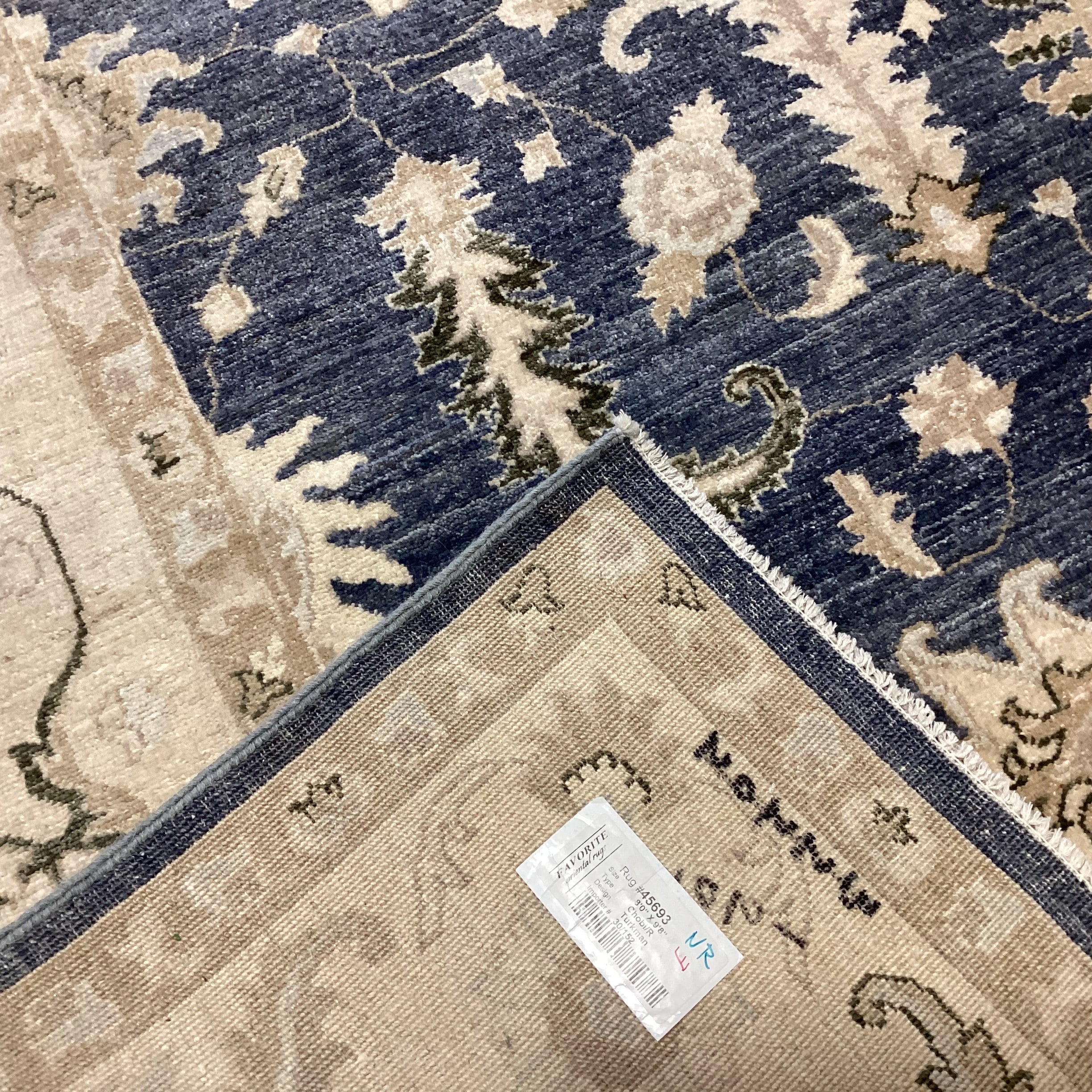 Favorite Oriental Rugs Cream & Blue Chobi Turkman Hand Woven Wool Rug 8'x 9'9"