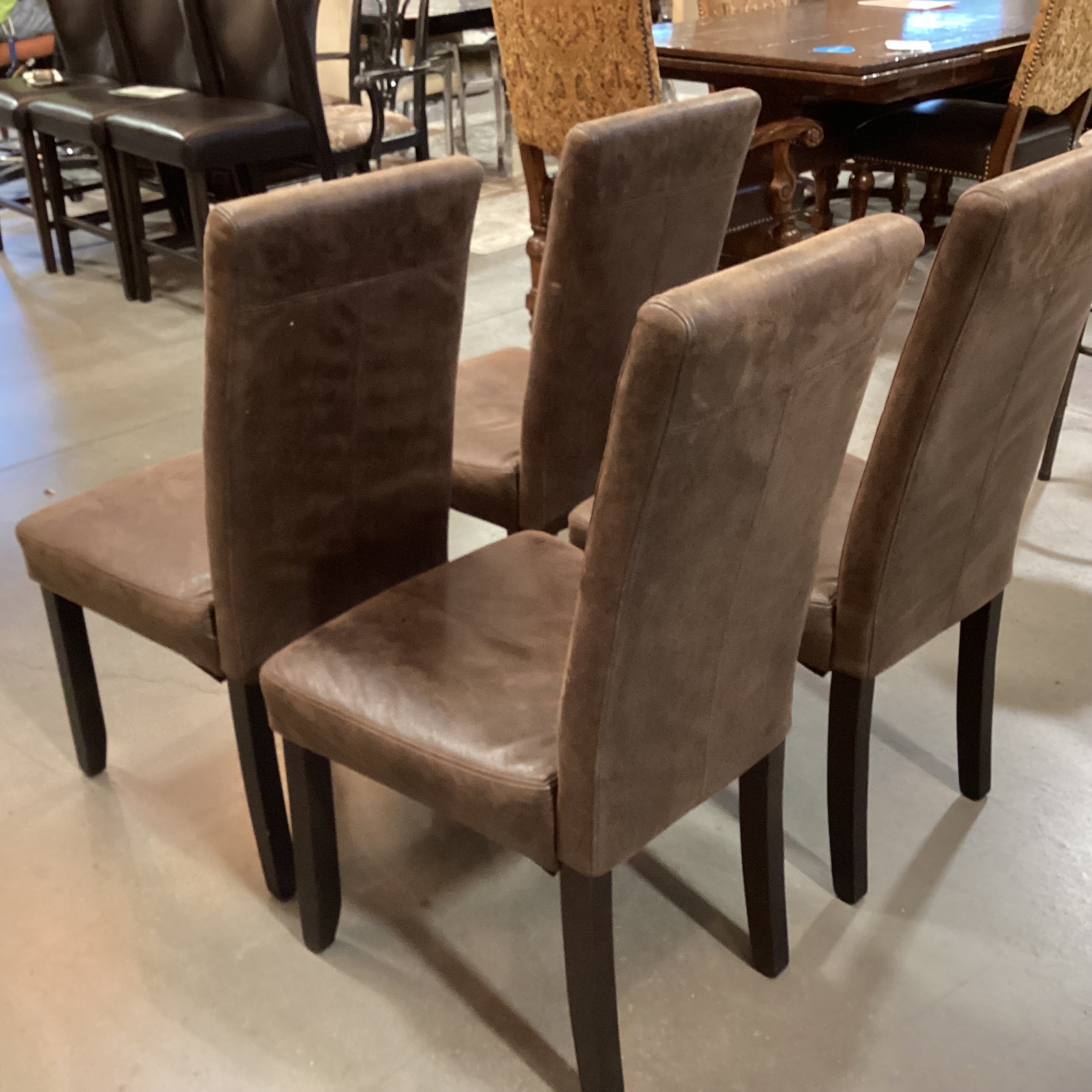 SET of 4 Faux Micro Suede & Dark Wood Dining Chairs 20"x 22"x 40"