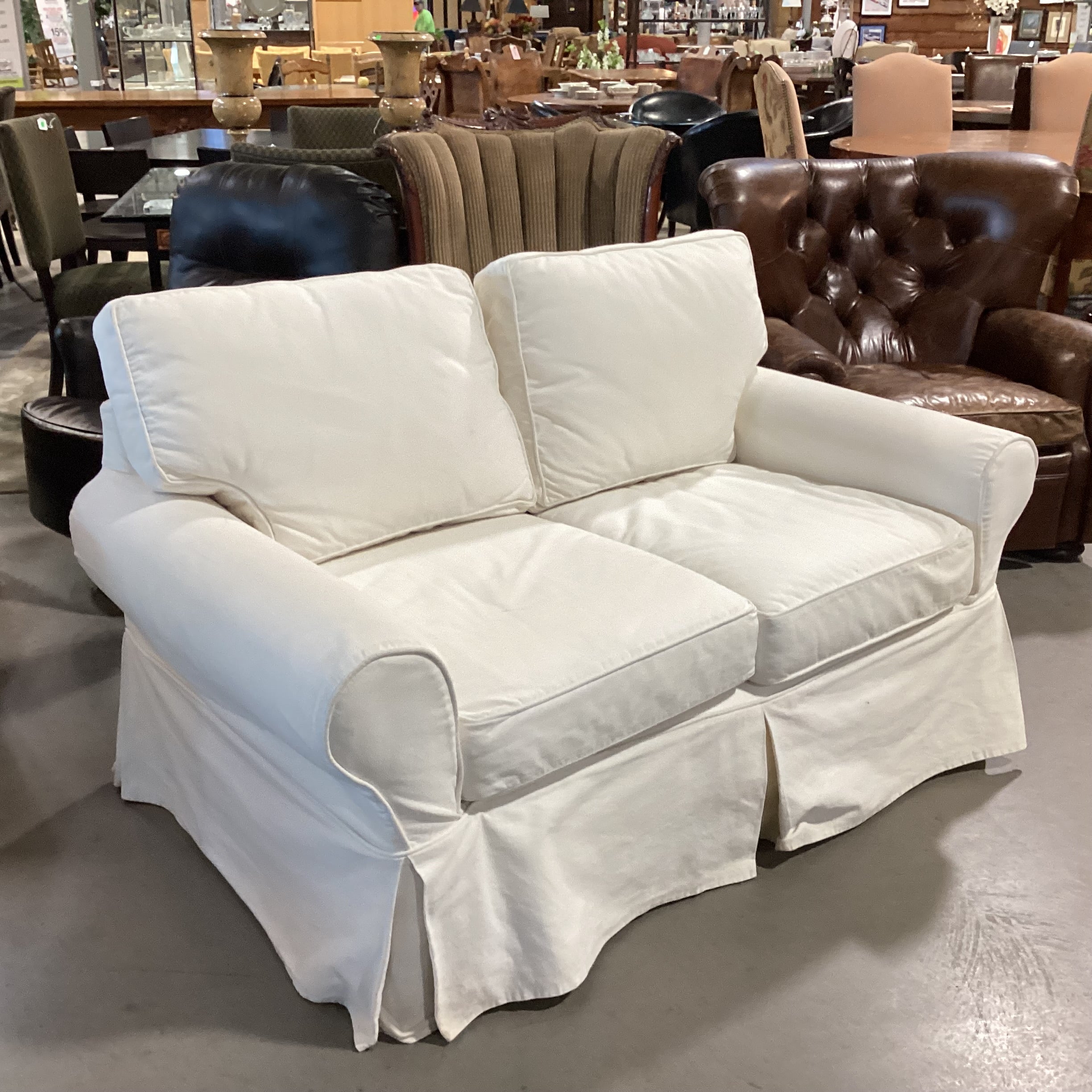 Pottery Barn Cream Slipcover Loveseat Sofa 61"x 36"x 37"