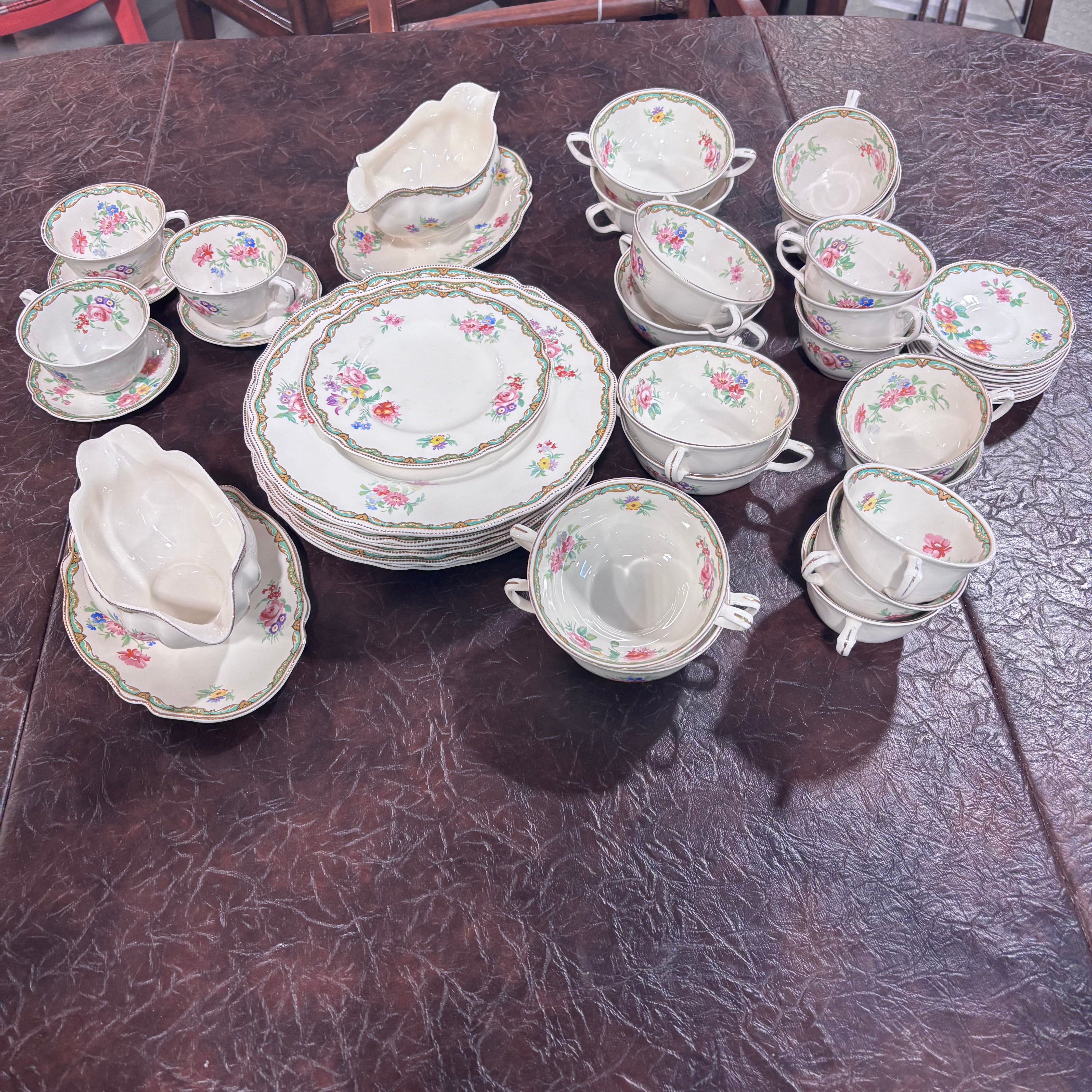 Set of 46 antique Old Staffordshire  Johnson Bros. "Meadowsweet" China dinnerware Made in England