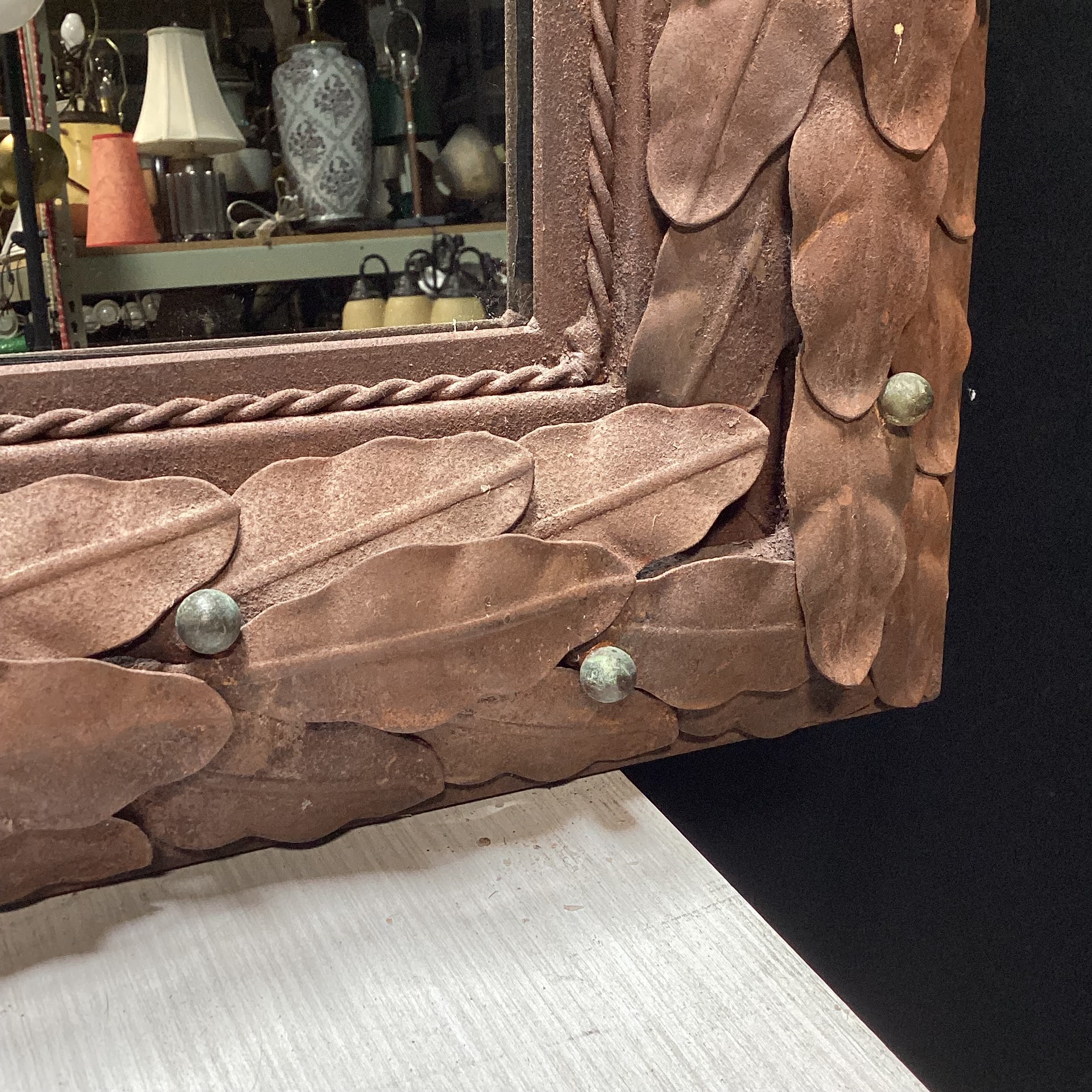 Wrought Iron Tied Foliage With Berries Wall Mirror 28" x 39"