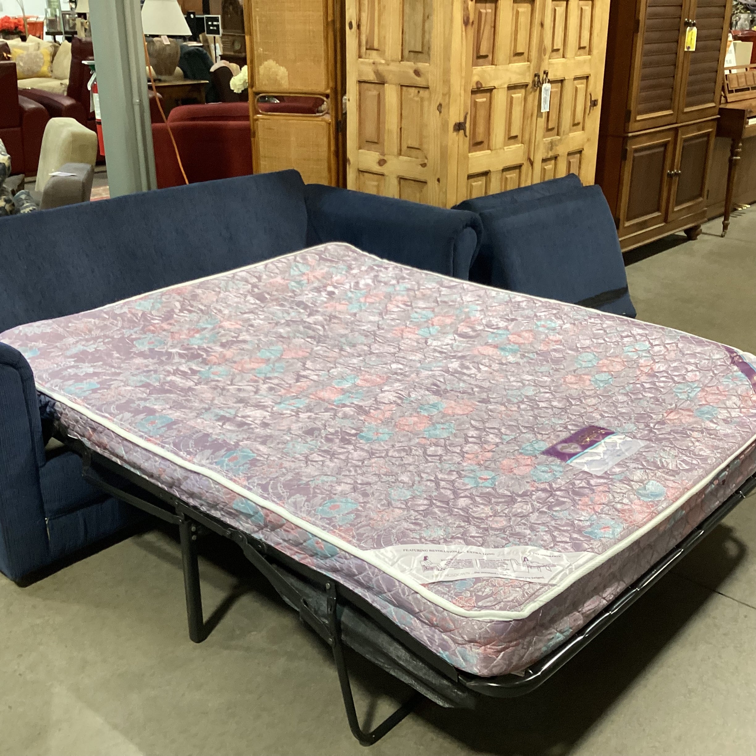 Blue Woven with 7 Accent Pillows Queen Sleeper Sofa 83"x 36"x 31"