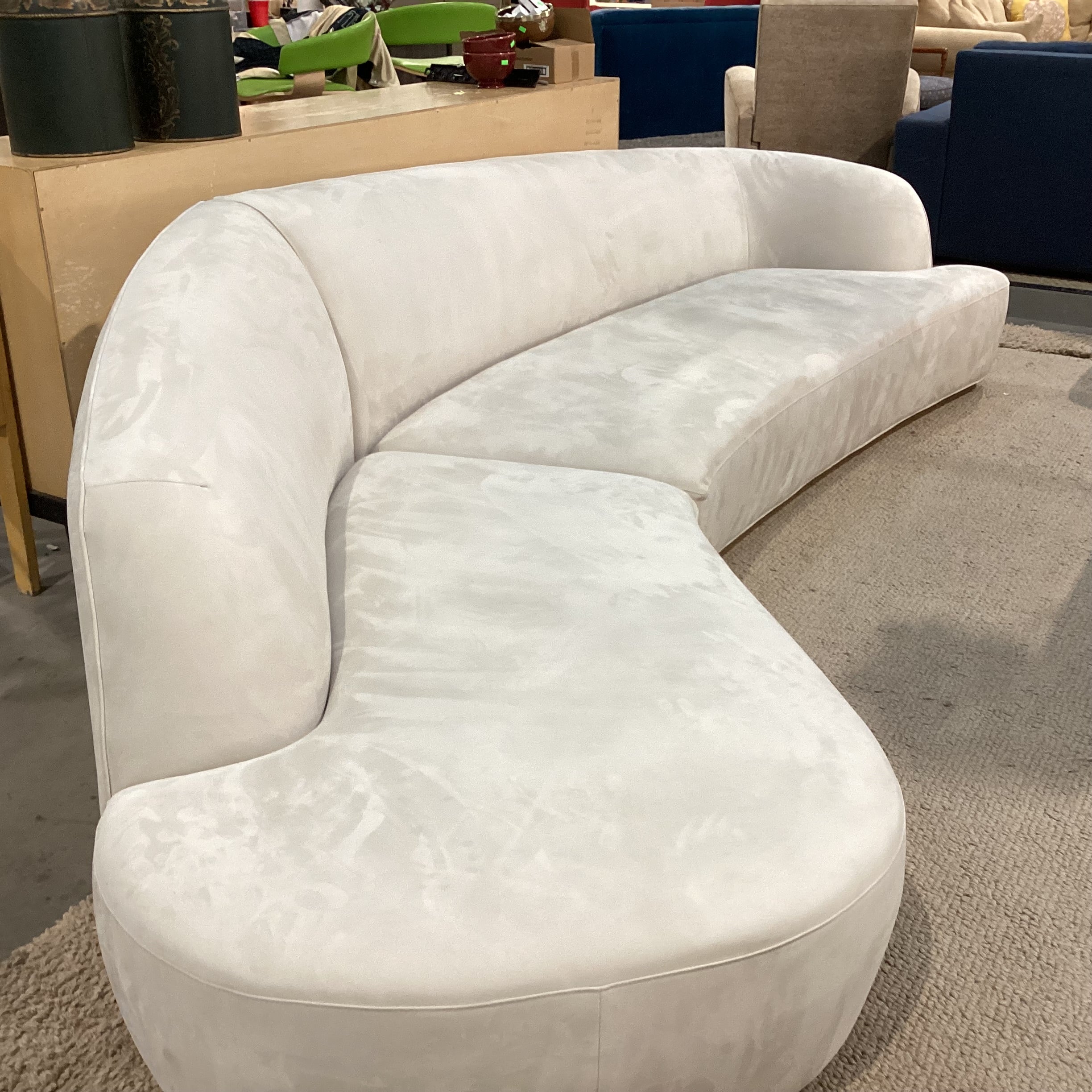Rove Concepts Reya Dove Grey with Brass Finish Base Curved 2 Piece Sectional 134"x 66"x 36"x 32"