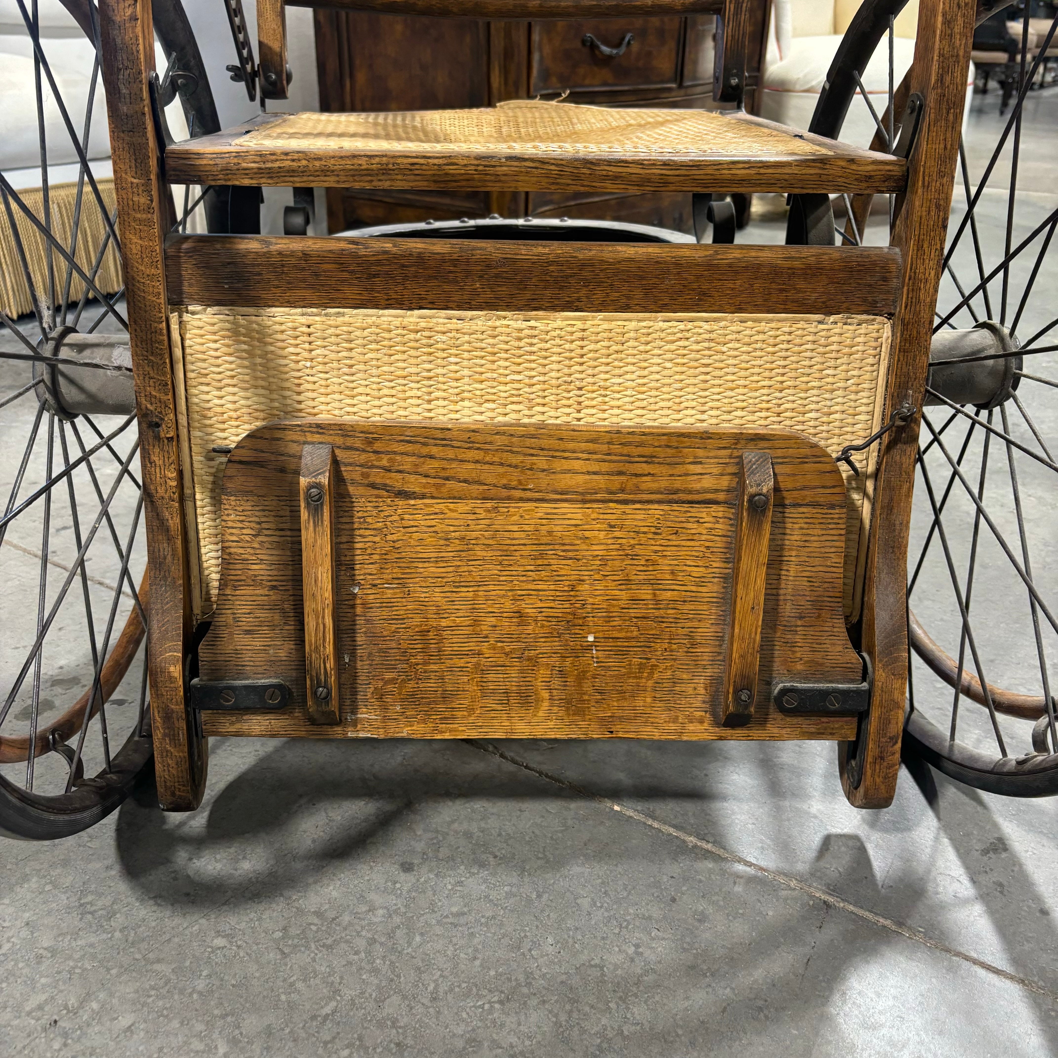Antique Late 19th Century Oak & Wicker Genredon Wheelchair 30"x 36"x 39.5"