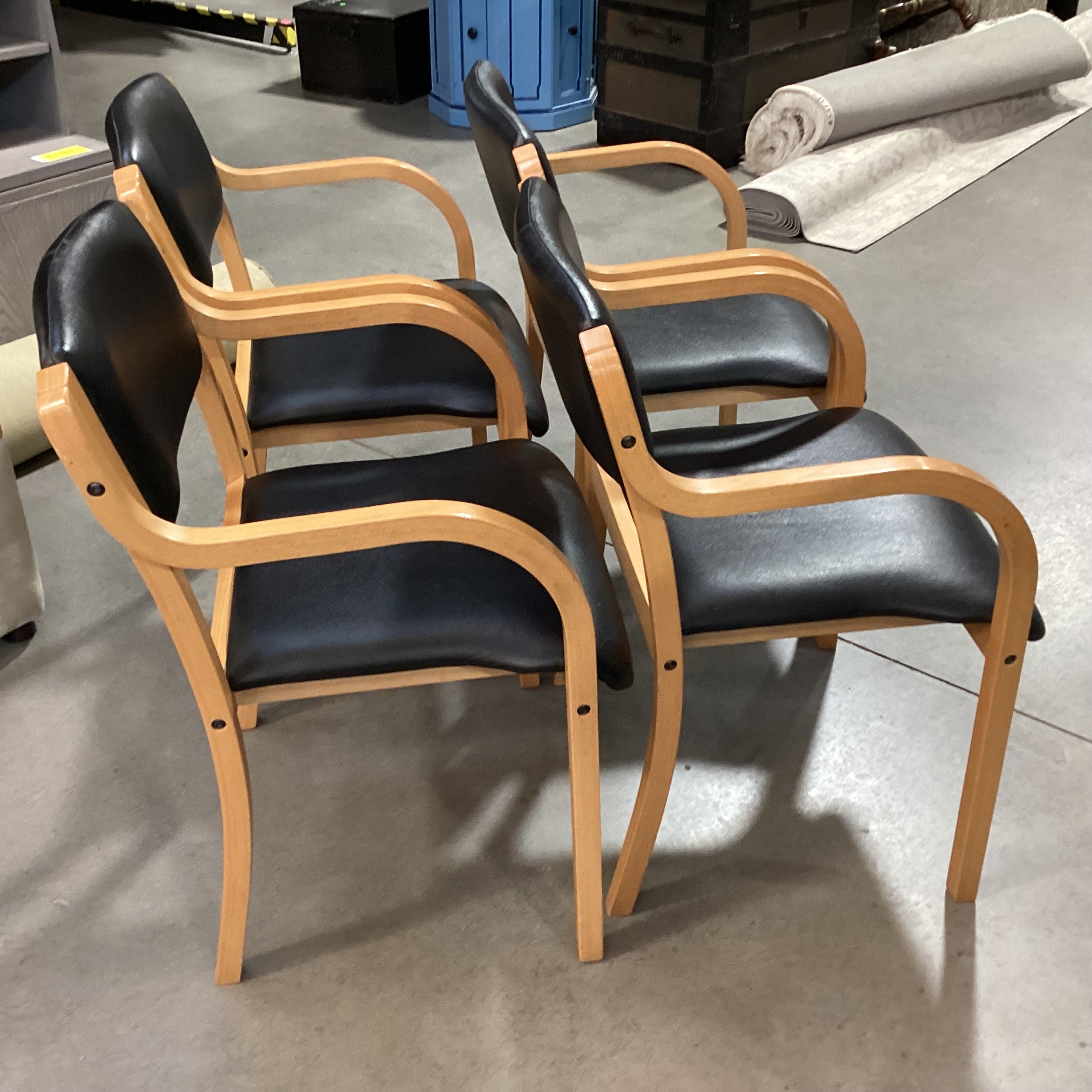 Set of 4 IMS SRL Italian Made Faux Black Leather & Wood Dining Chairs 22"x 23"x 32"
