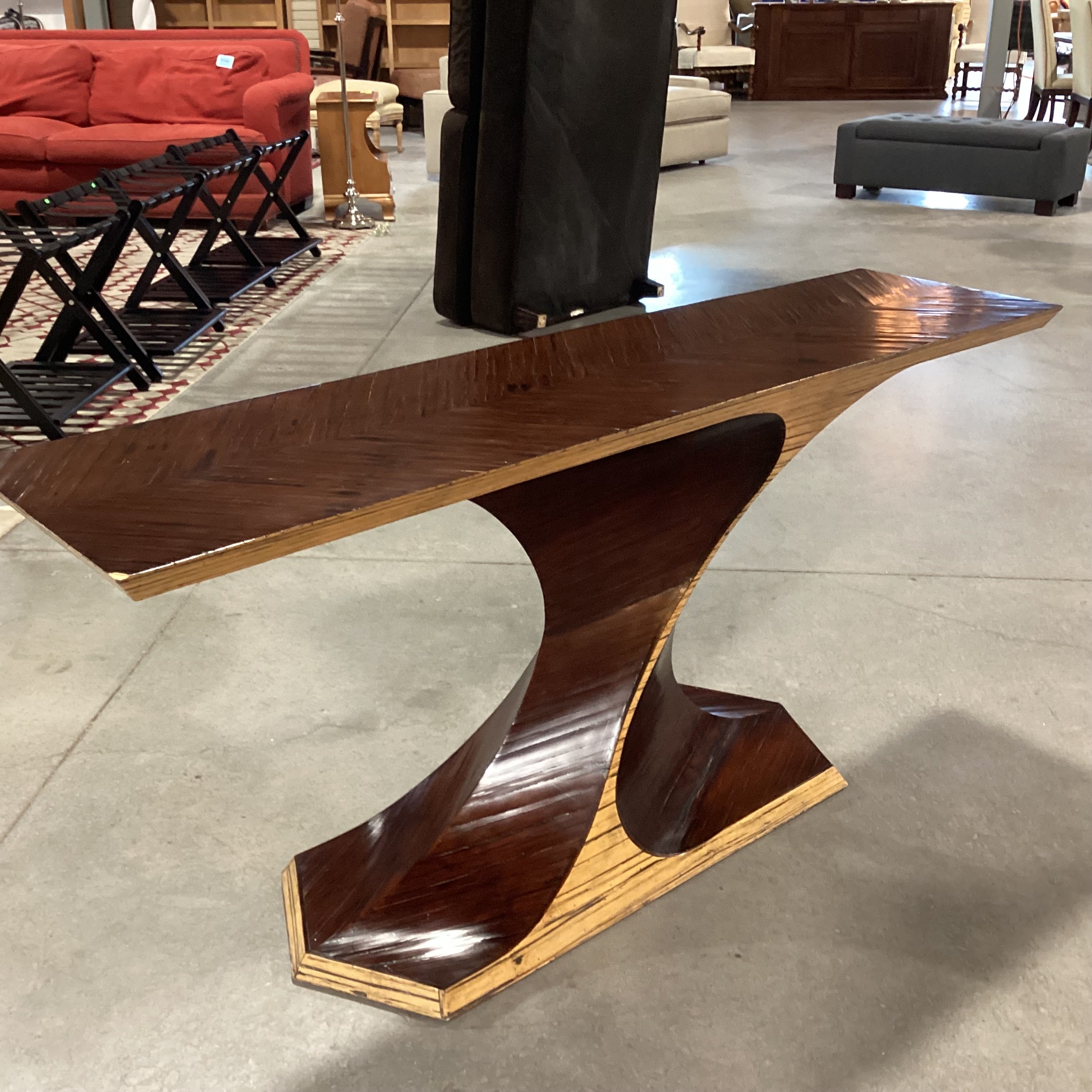 Artistic Sculpted 2 Tone Wood Chevron Detail Console Sofa Table 63.5"x 16"x 29"