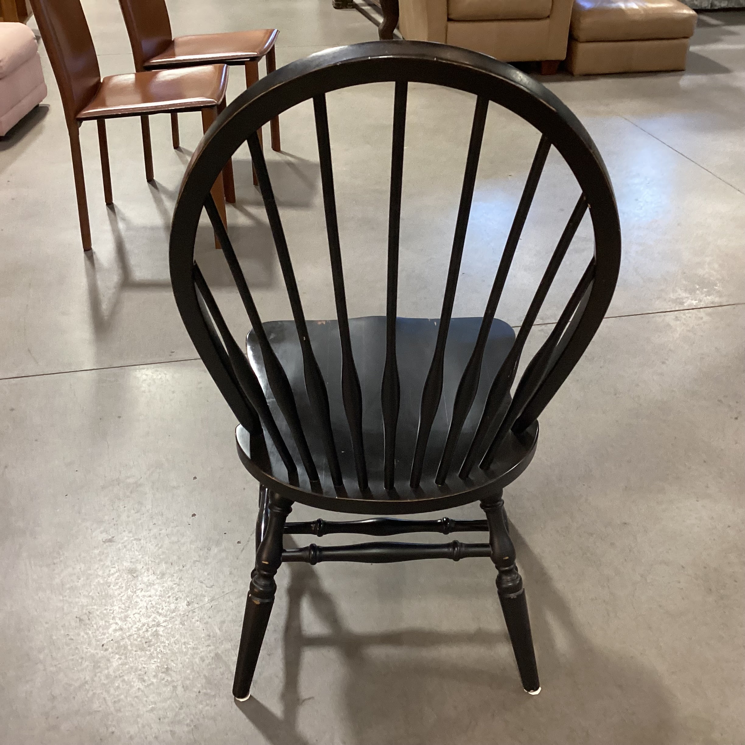 Windsor Style Antiqued Black Wood Dining Chair 19"x 23"x 41.5"
