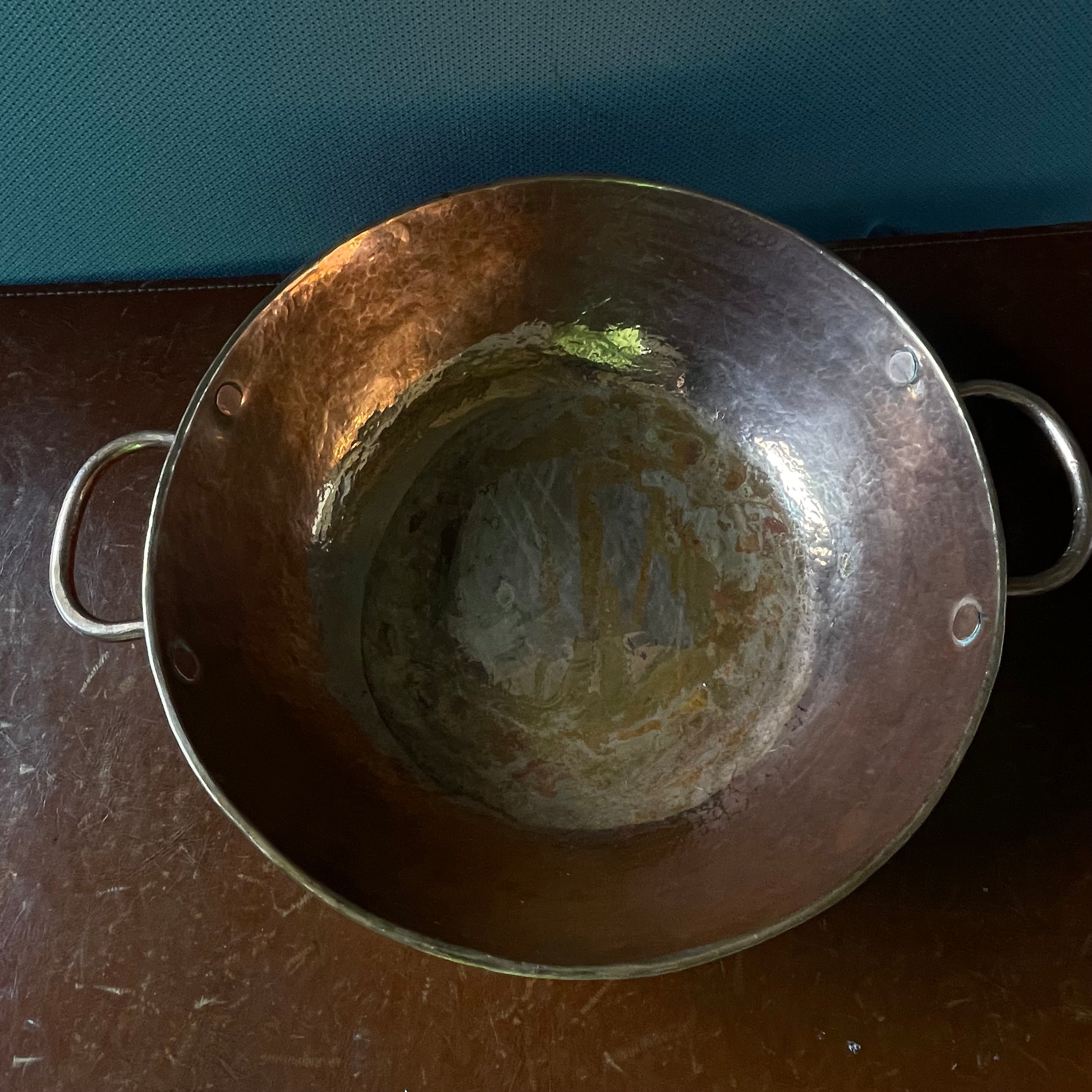 Set of 2 Handcrafted Hammered Solid Copper Bowl with Handles and Ladle