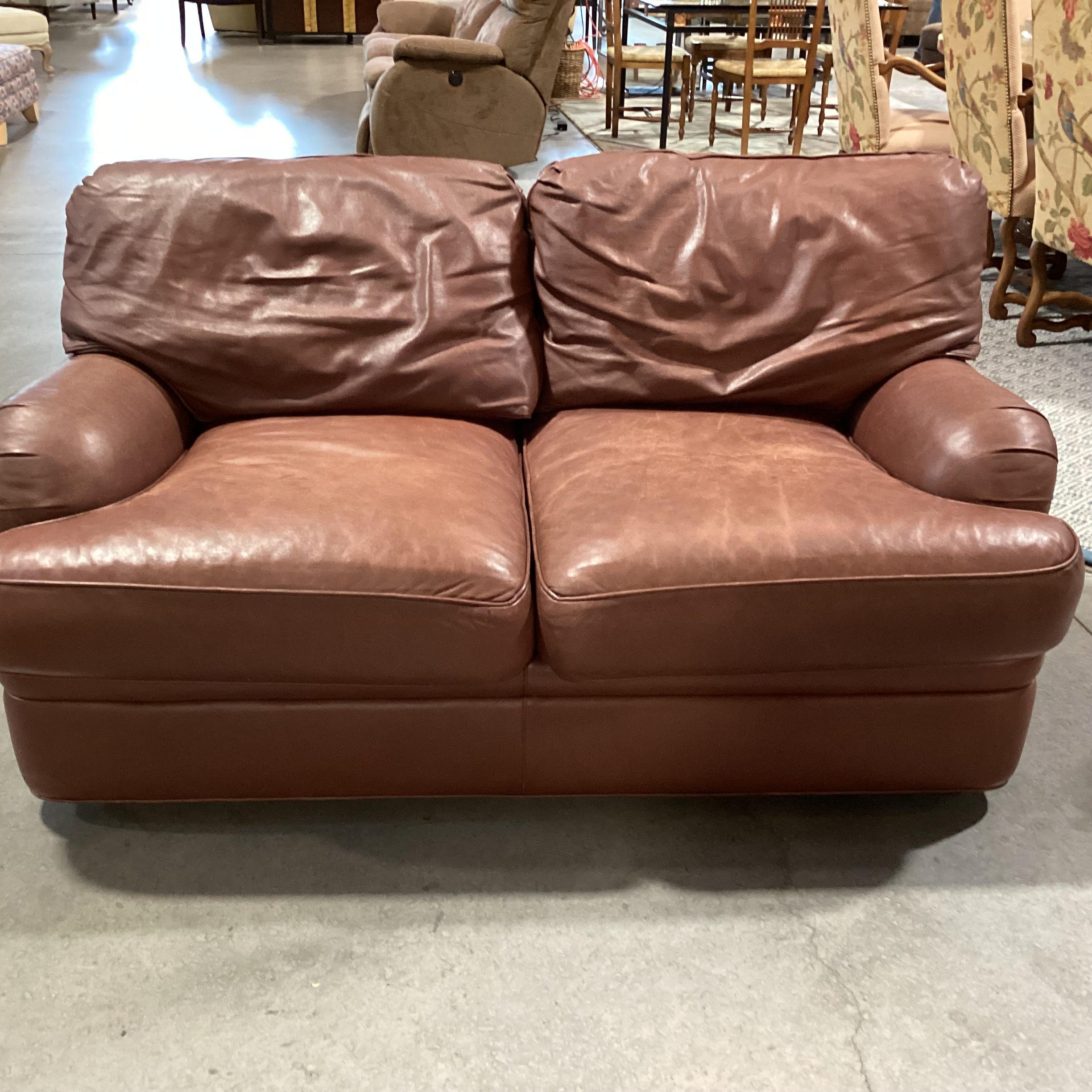 Hancock & Moore Brown Leather Down Mix Loveseat Sofa 66"x 39"x 35"