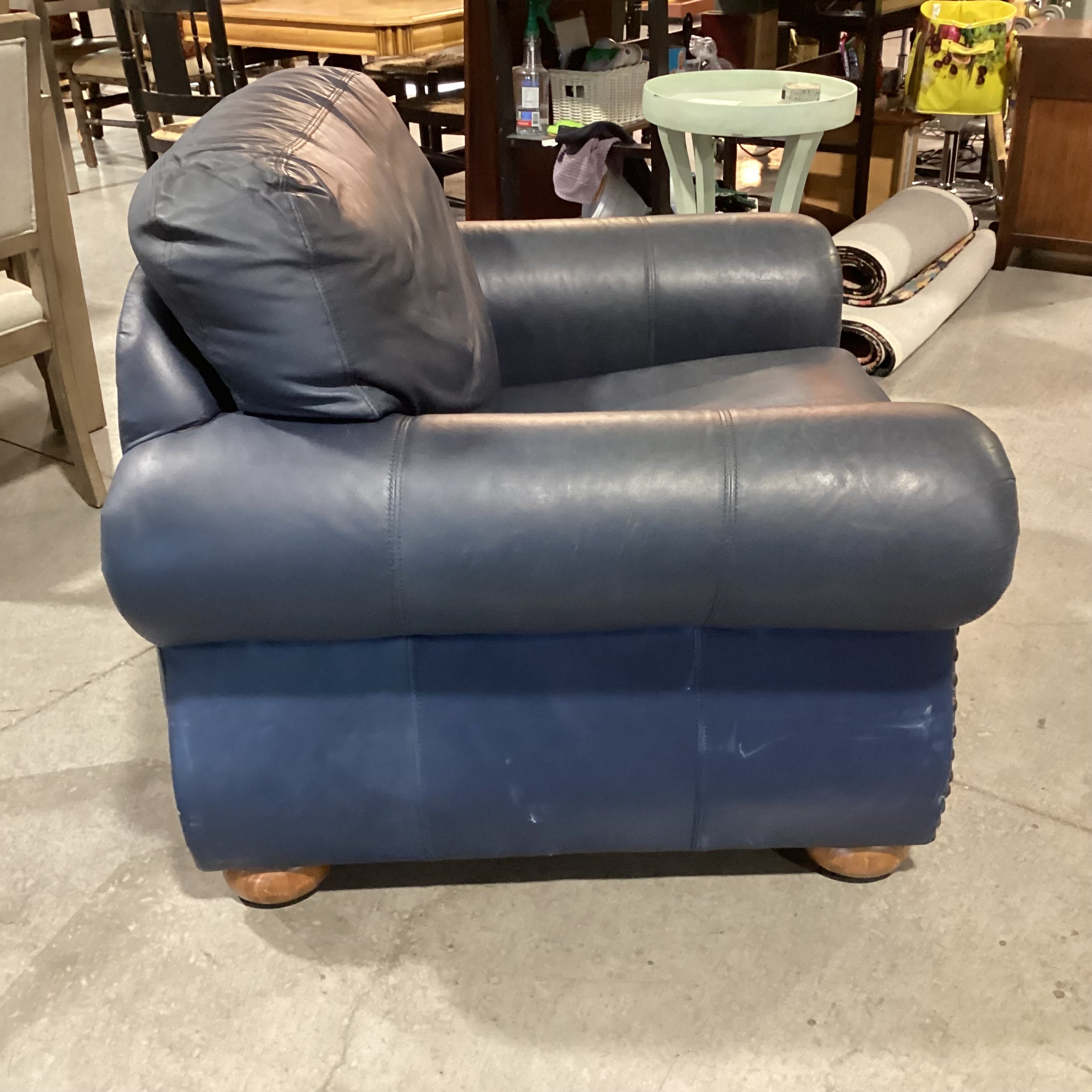 Creative Leather Furniture Highpoint Collection Navy Leather Nailhead Chair 45"x 38"x 37"
