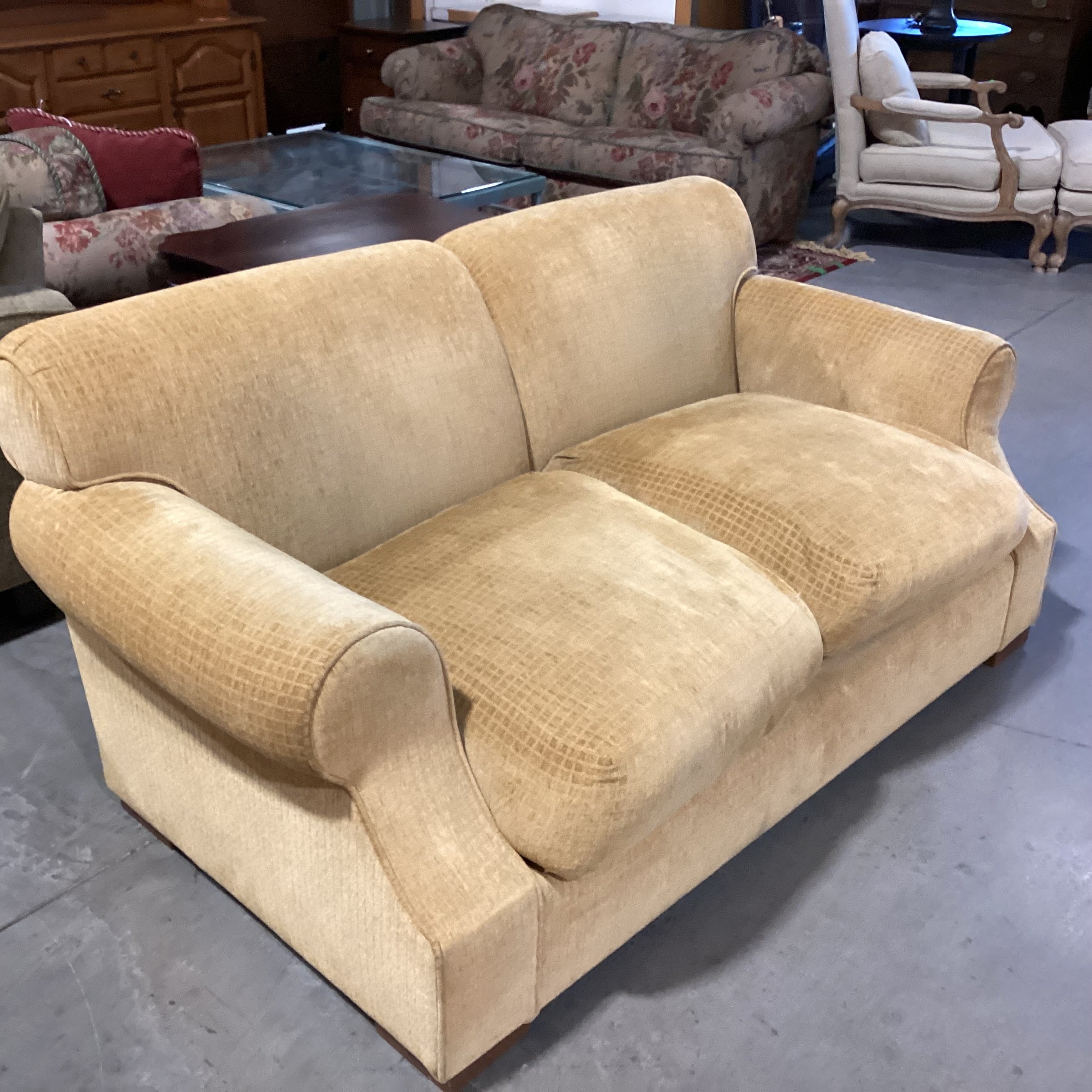 Golden Chenille Grid Woven & Down Mix Loveseat Sofa 67"x 40"x 30"